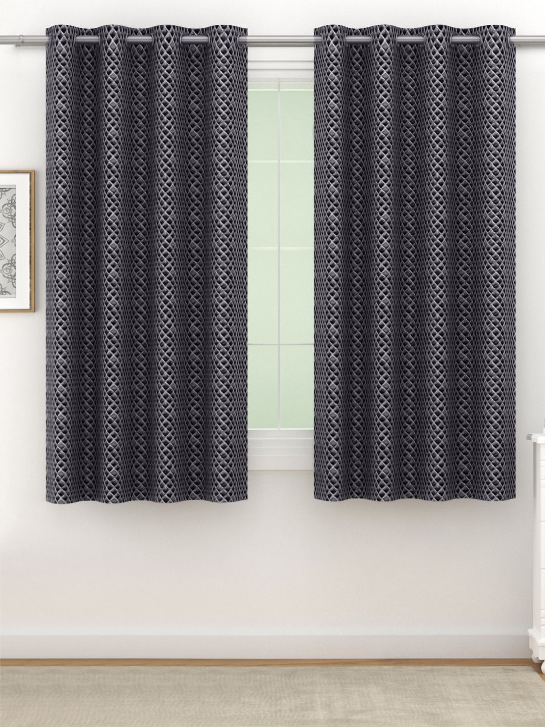 SWAYAM Grey Set of 2 Black Out Velvet Window Curtains Price in India