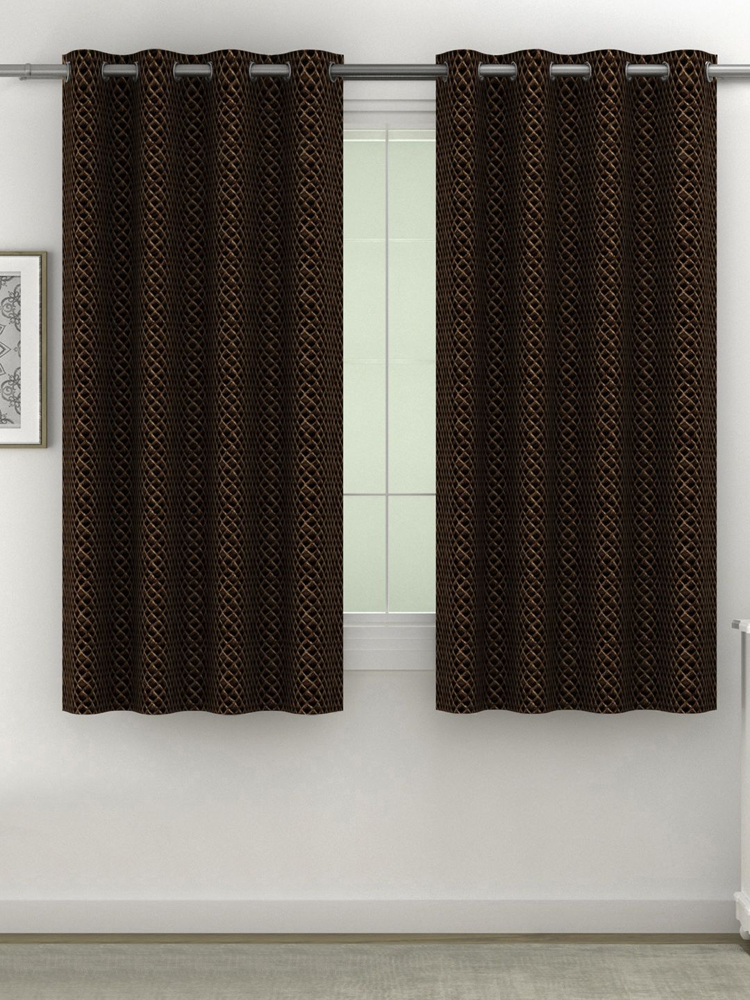 SWAYAM Pack Of 2 Brown Self Design Black Out Window Curtain Price in India
