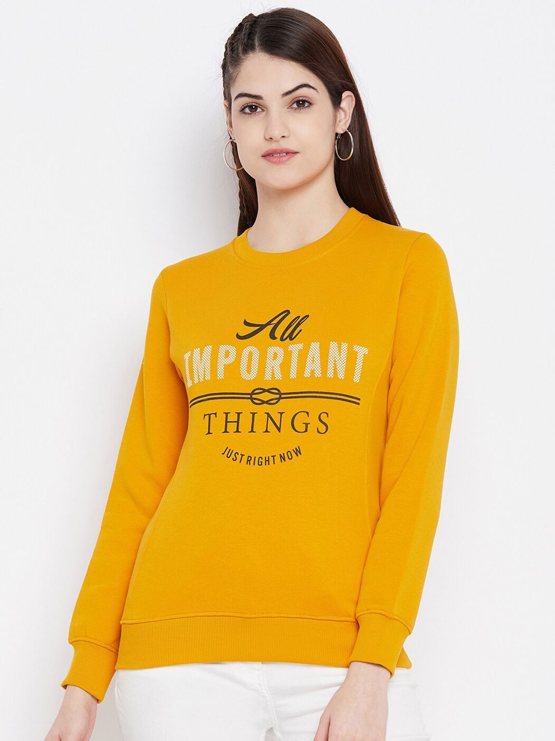 Duke Women Mustard Yellow Printed Sweatshirt Price in India
