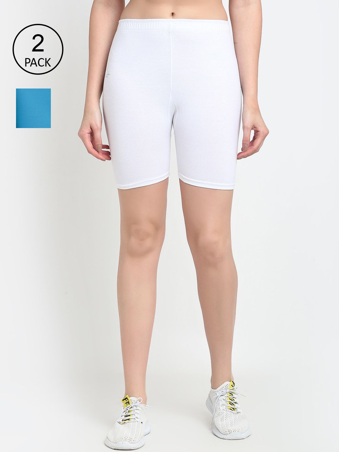 GRACIT Women White & Blue Pack of 2 Biker Shorts Price in India