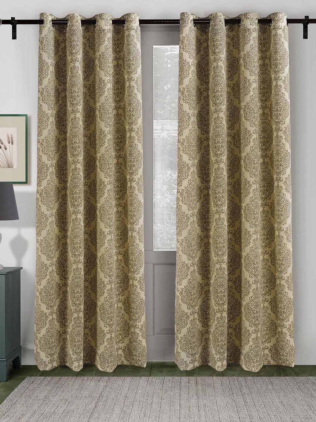 SWAYAM Brown & Khaki Set of 2 Ethnic Motifs Room Darkening Door Curtain Price in India