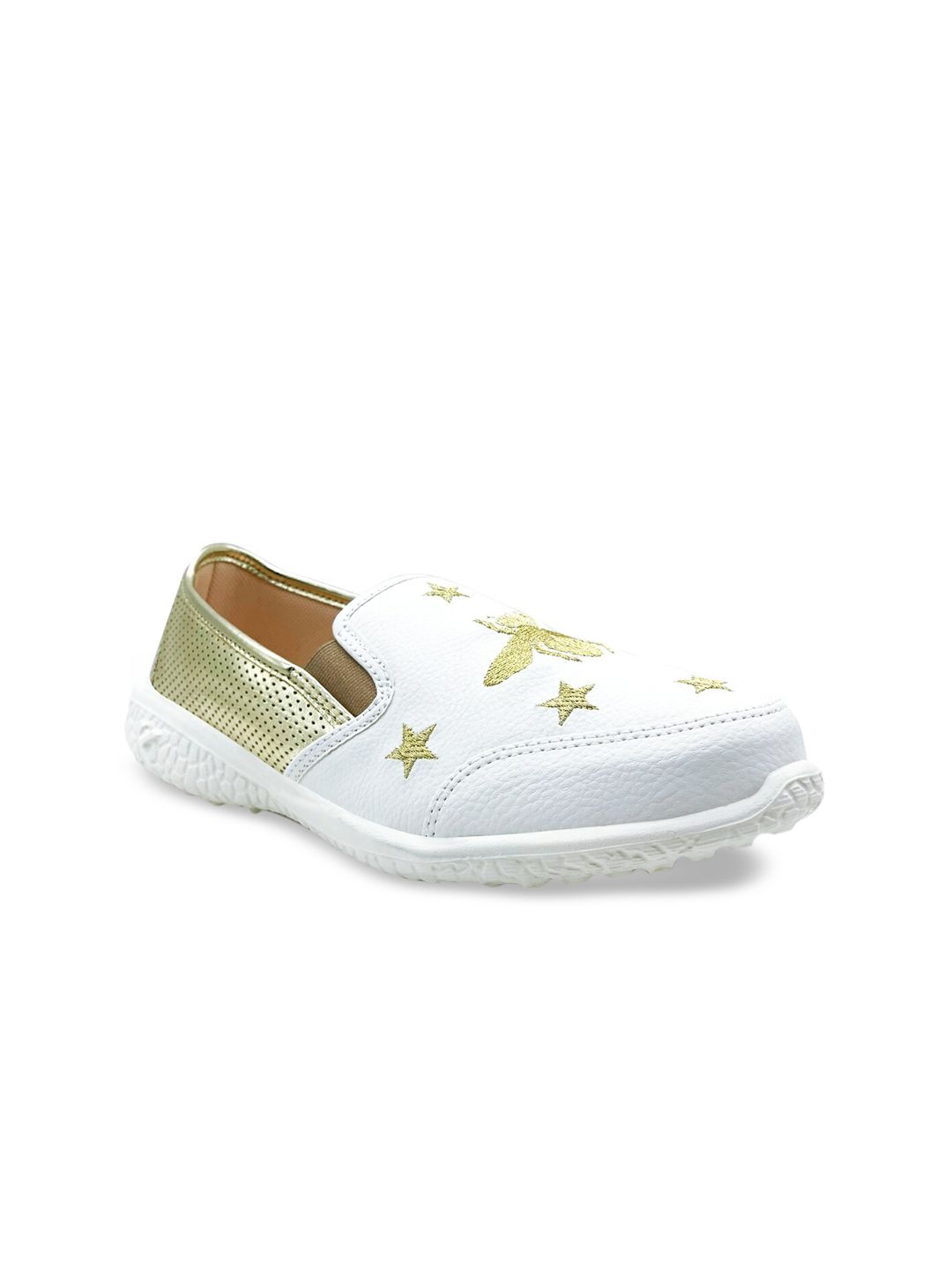 KazarMax Women White Printed PU Honey bee Slip-On Sneakers Price in India