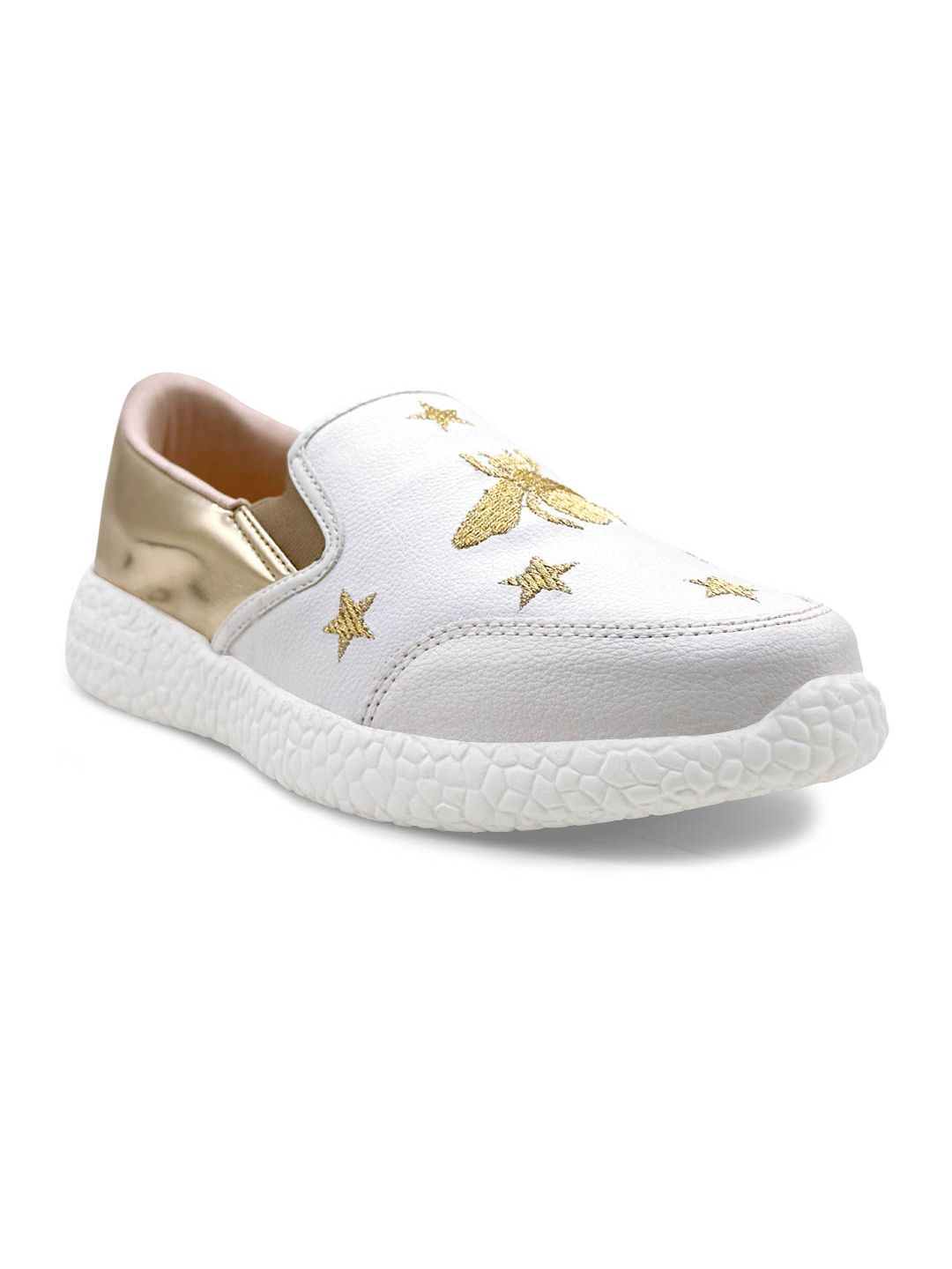 KazarMax Women White Printed PU Honey bee Slip-On Sneakers