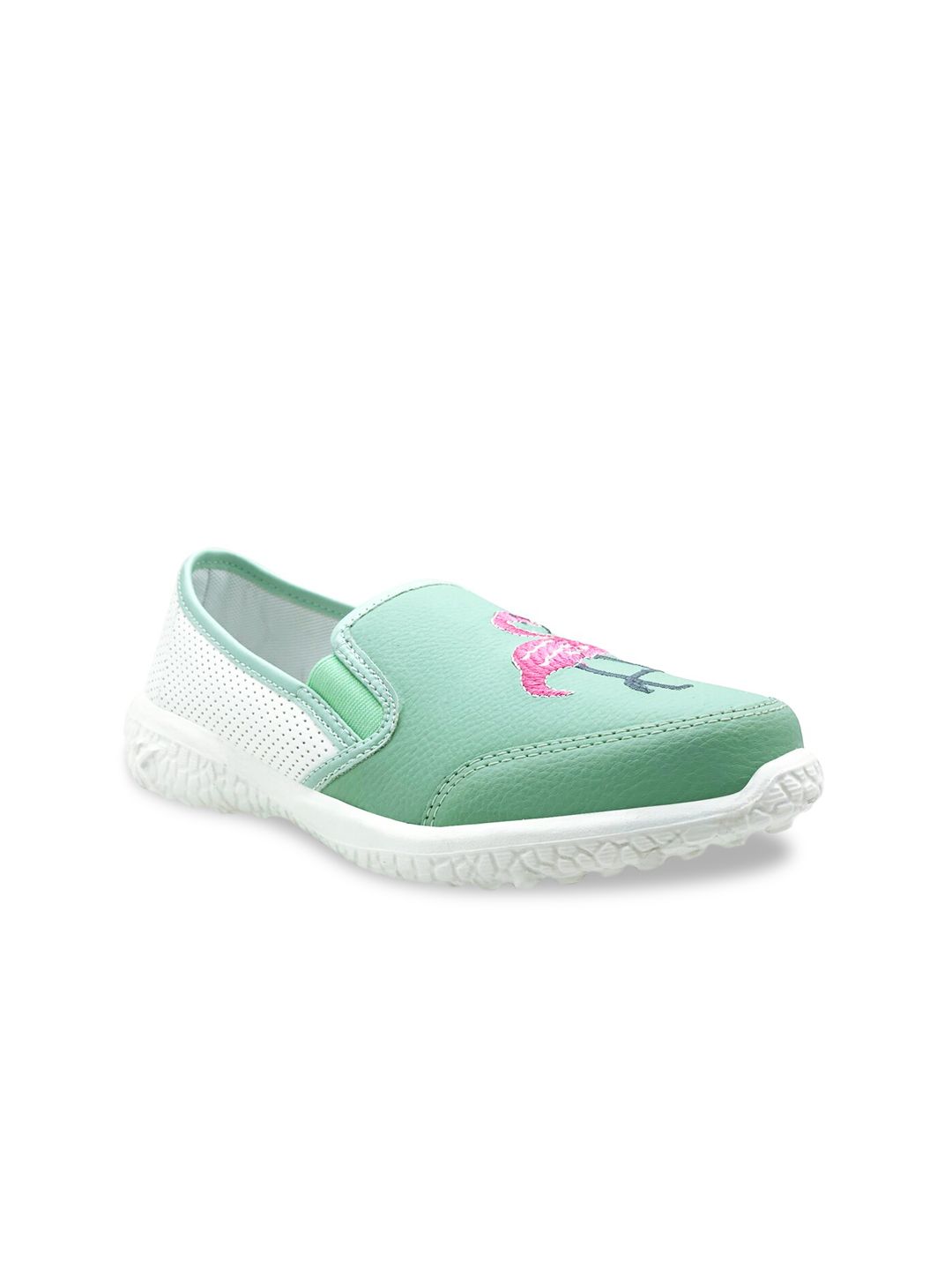 KazarMax Women Green Woven Design PU Flamingo Slip-On Sneakers Price in India