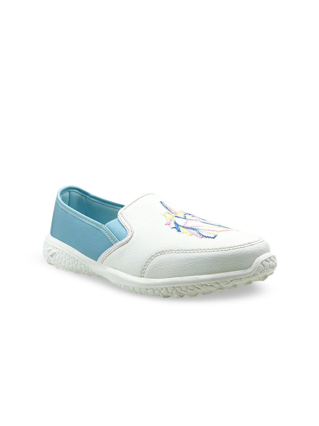 KazarMax Women White Woven Design PU Unicorn Slip-On Sneakers Price in India