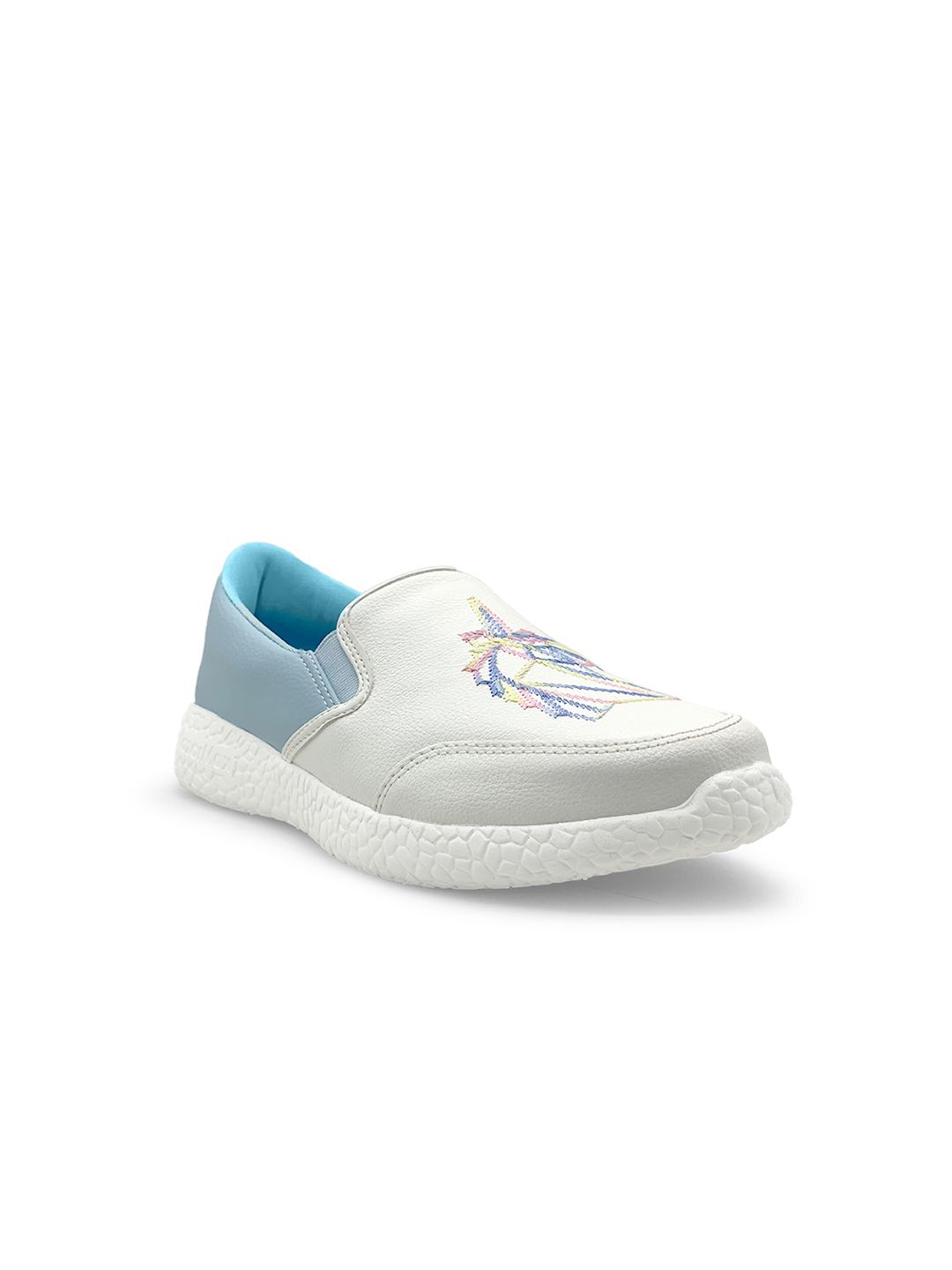 KazarMax Women White Woven Design PU Unicorn Slip-On Sneakers