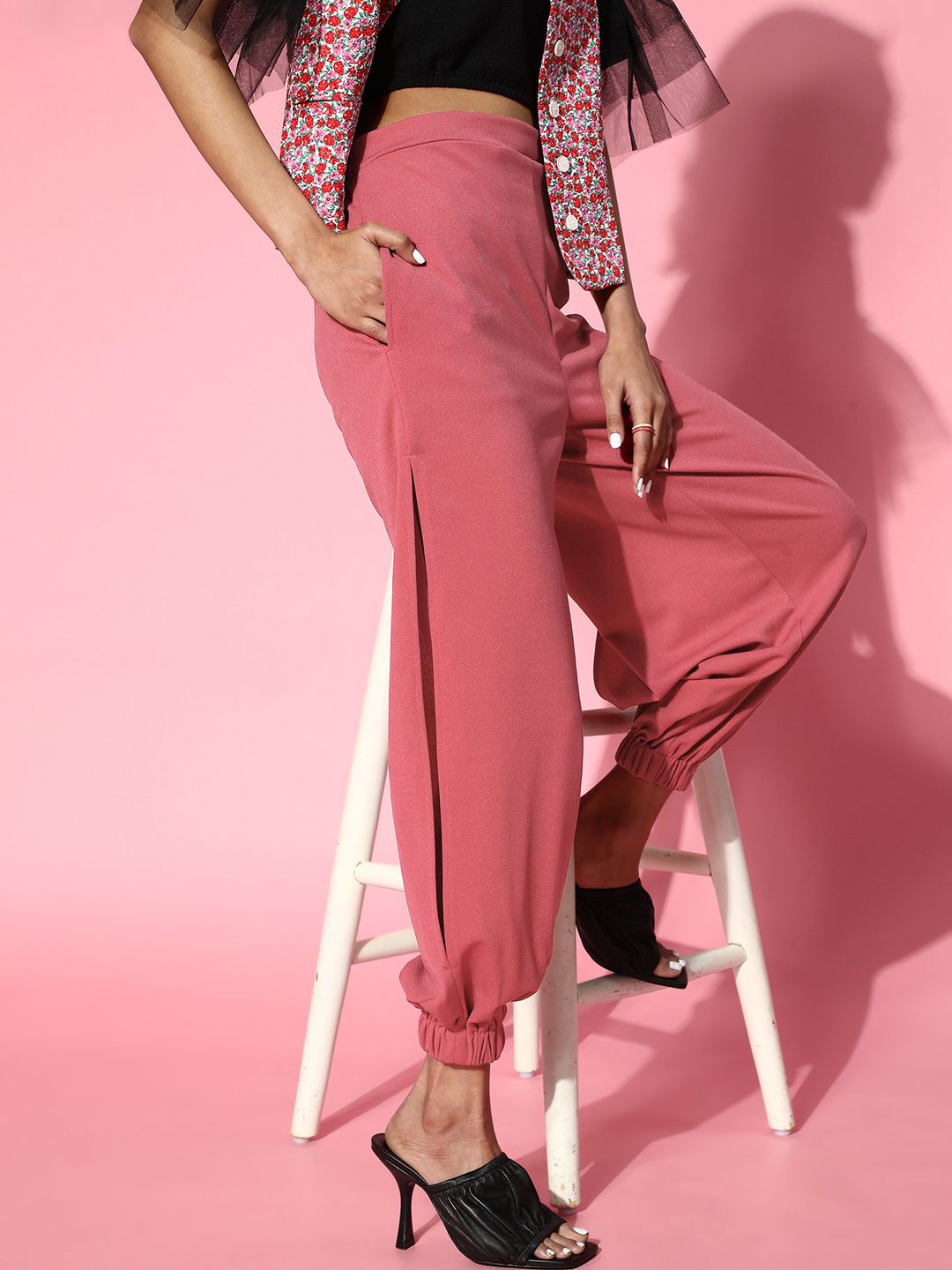 Athena Women Pretty Pink Solid Jogger Trousers Price in India