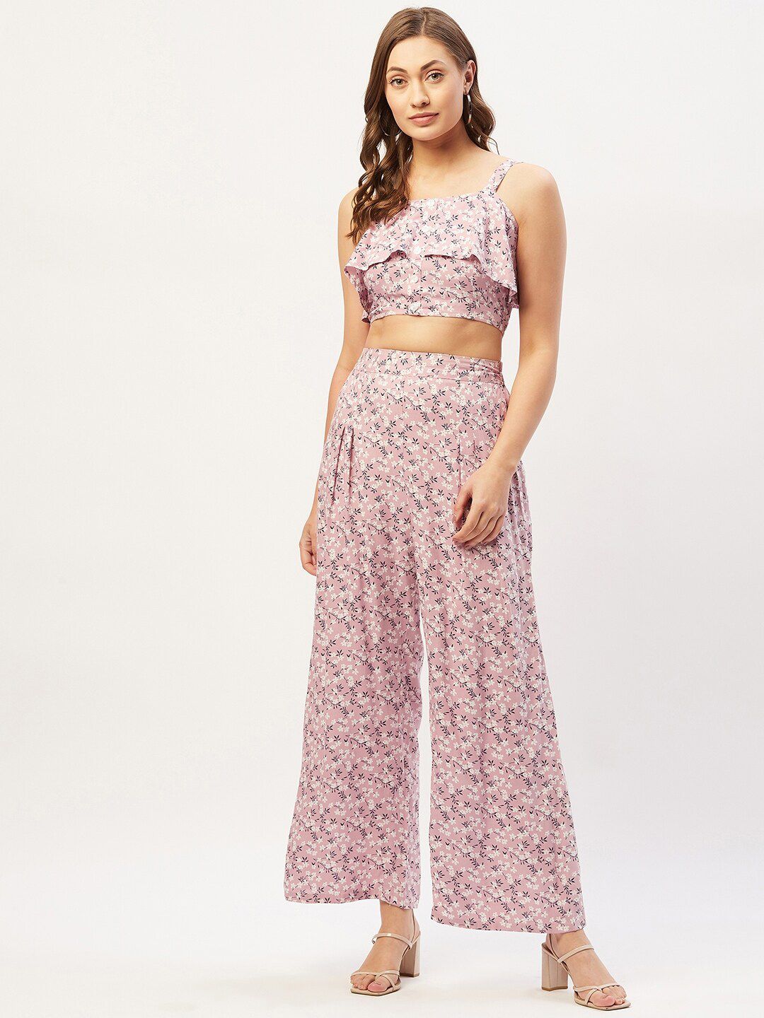 ANVI Be Yourself Women Pink Floral Print Co-Ord Set