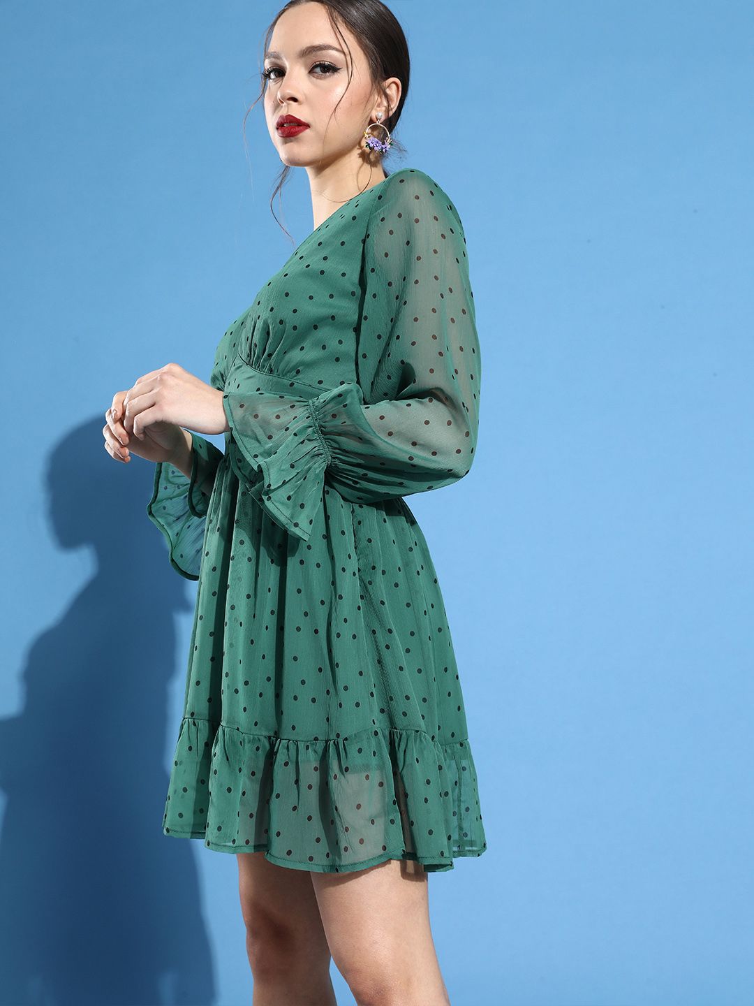STREET 9 Women Gorgeous Green Polka-Dotted Dress Price in India