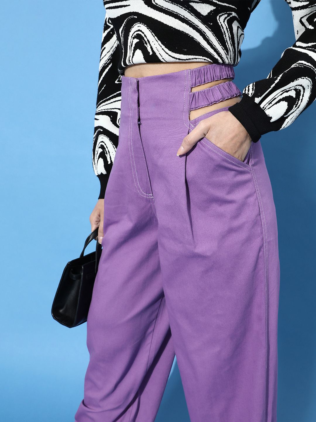 STREET 9 Women Charming Lavender Solid High-Rise Trousers Price in India