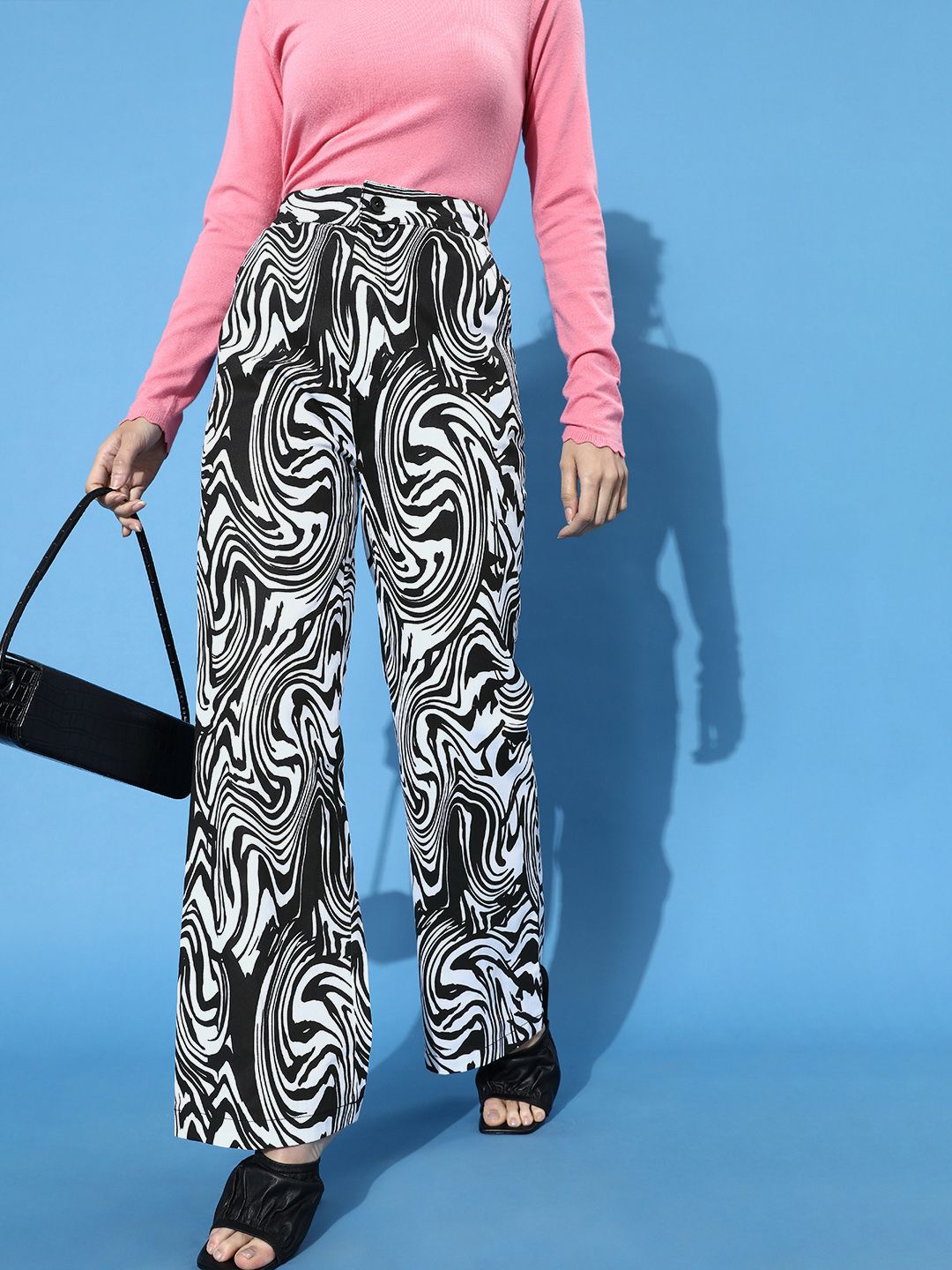 STREET 9 Women Classic White Printed Mid-Rise Trousers Price in India