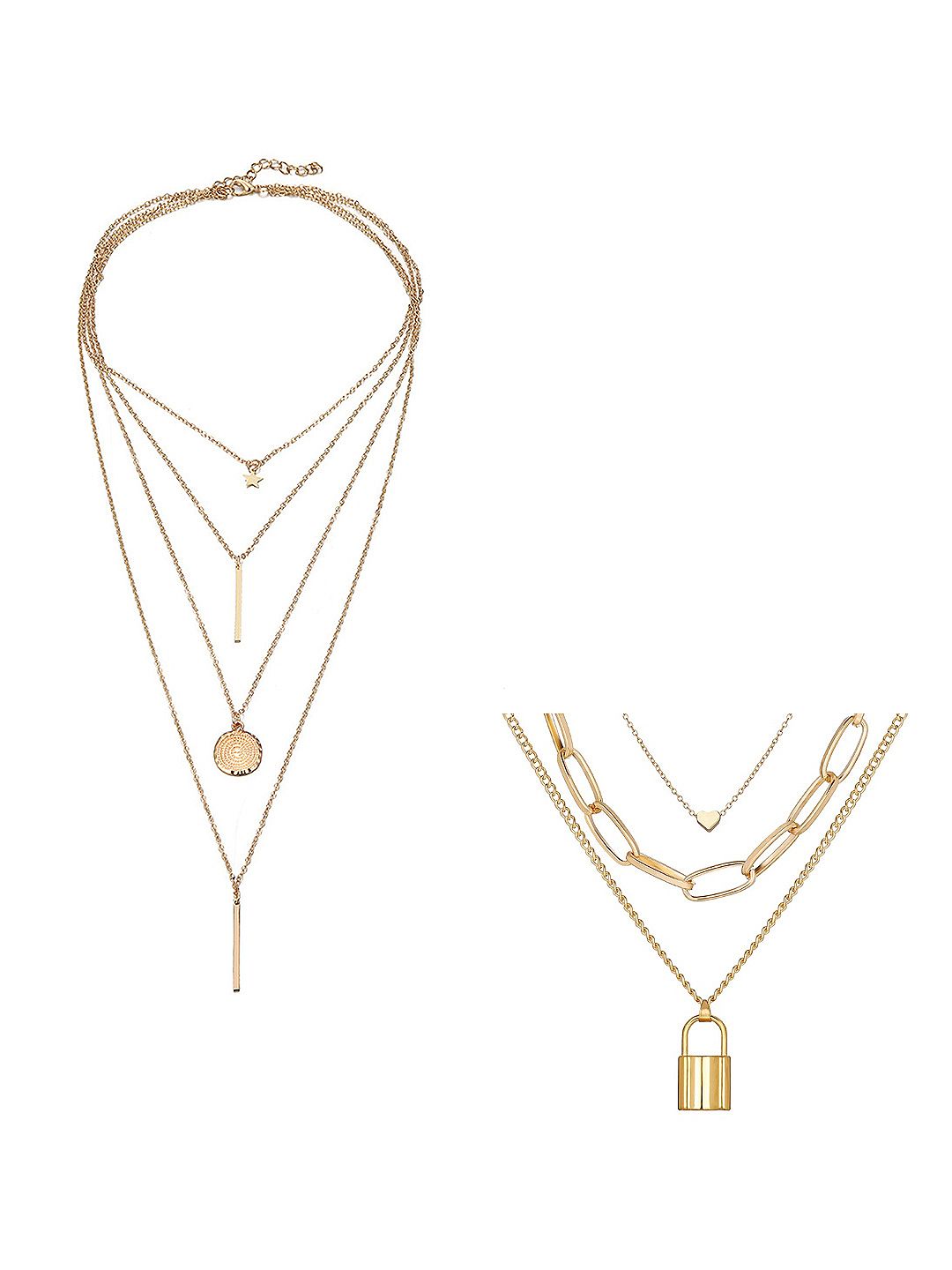 Vembley Set Of 2 Gold-Plated Layered Necklace Price in India