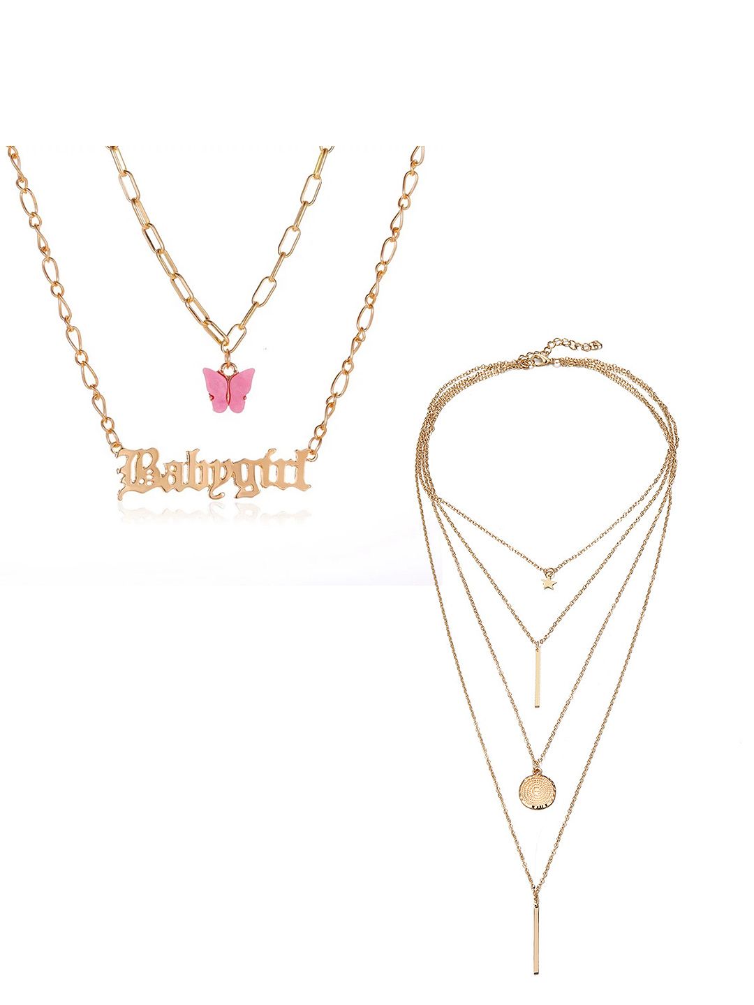 Vembley Set Of 2 Gold-Plated & Pink Layered Necklace Price in India