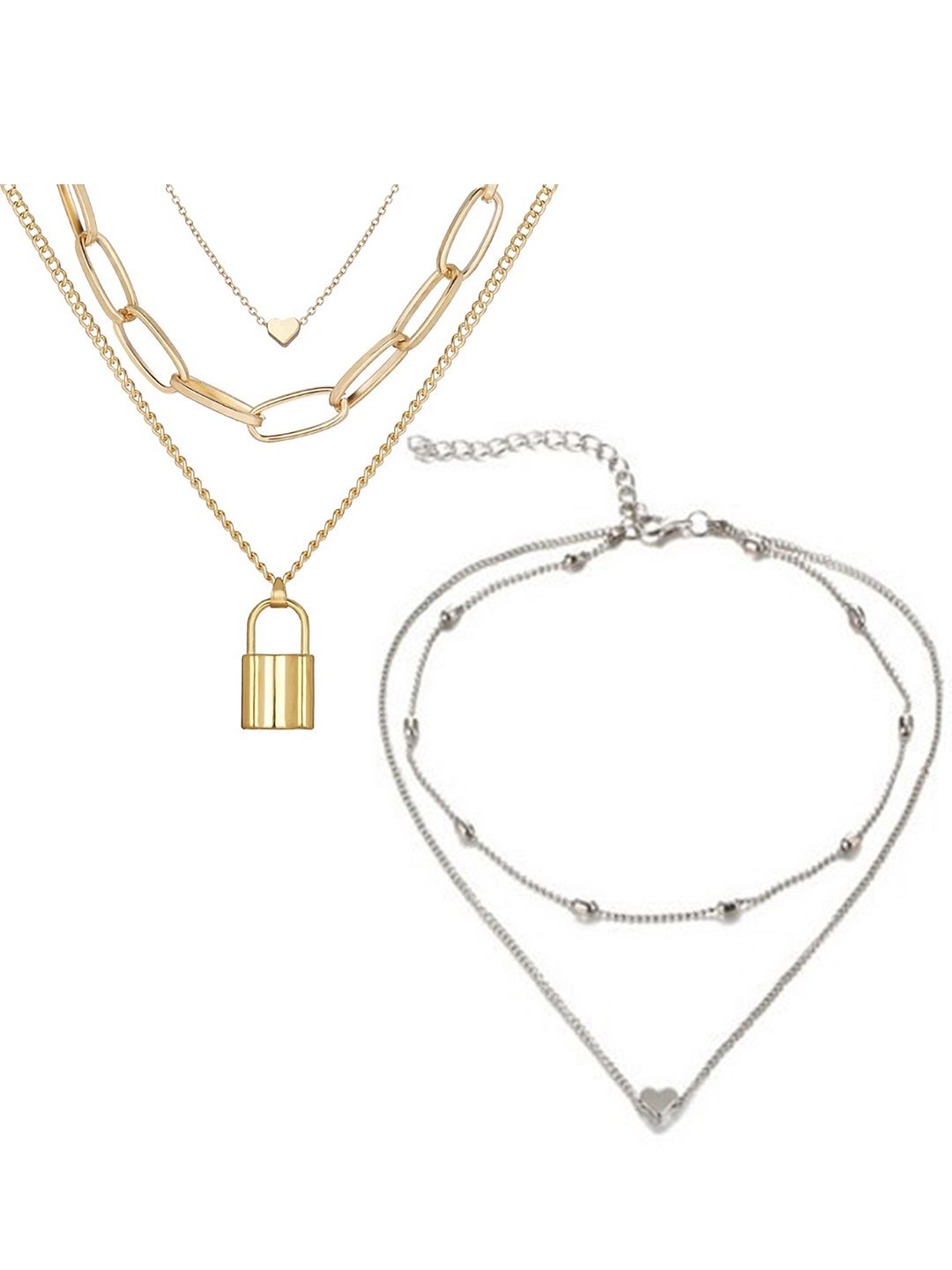 Vembley Set of 2 Gold-Plated & Silver-Plated Layered Necklaces Price in India