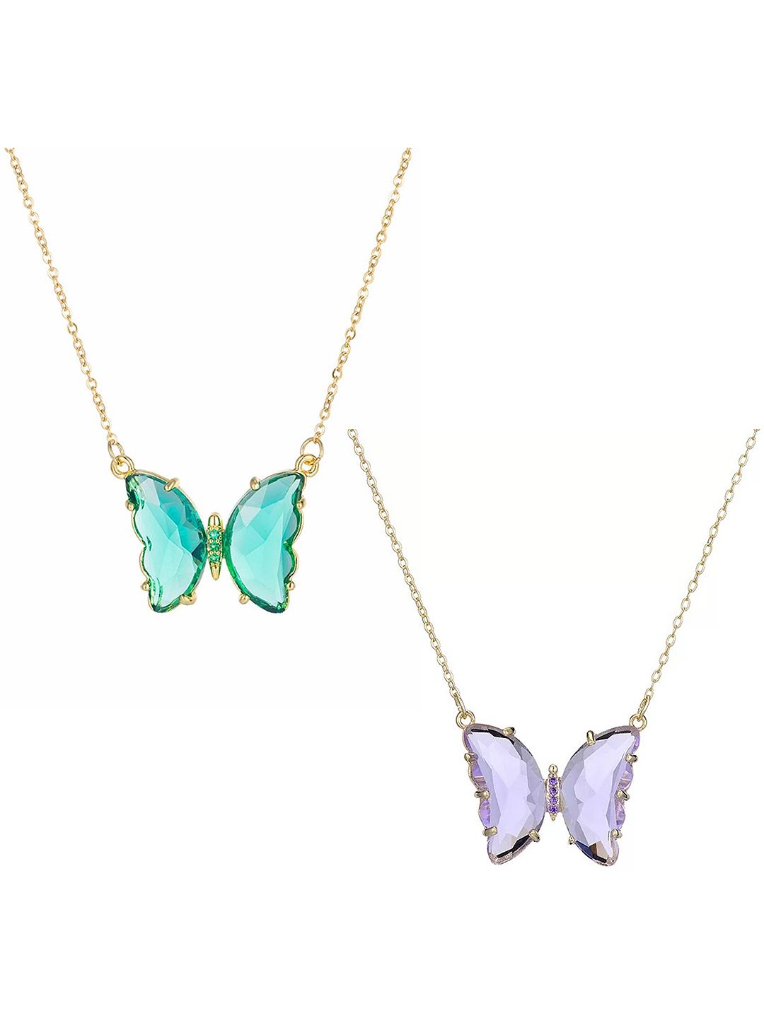 Vembley Set Of 2 Gold-Plated Crystal Butterfly Pendant Necklace Price in India