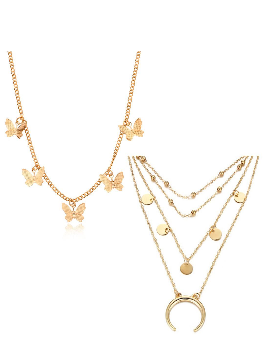 Vembley Set Of 2 Gold-Toned Gold-Plated Layered Necklace Price in India