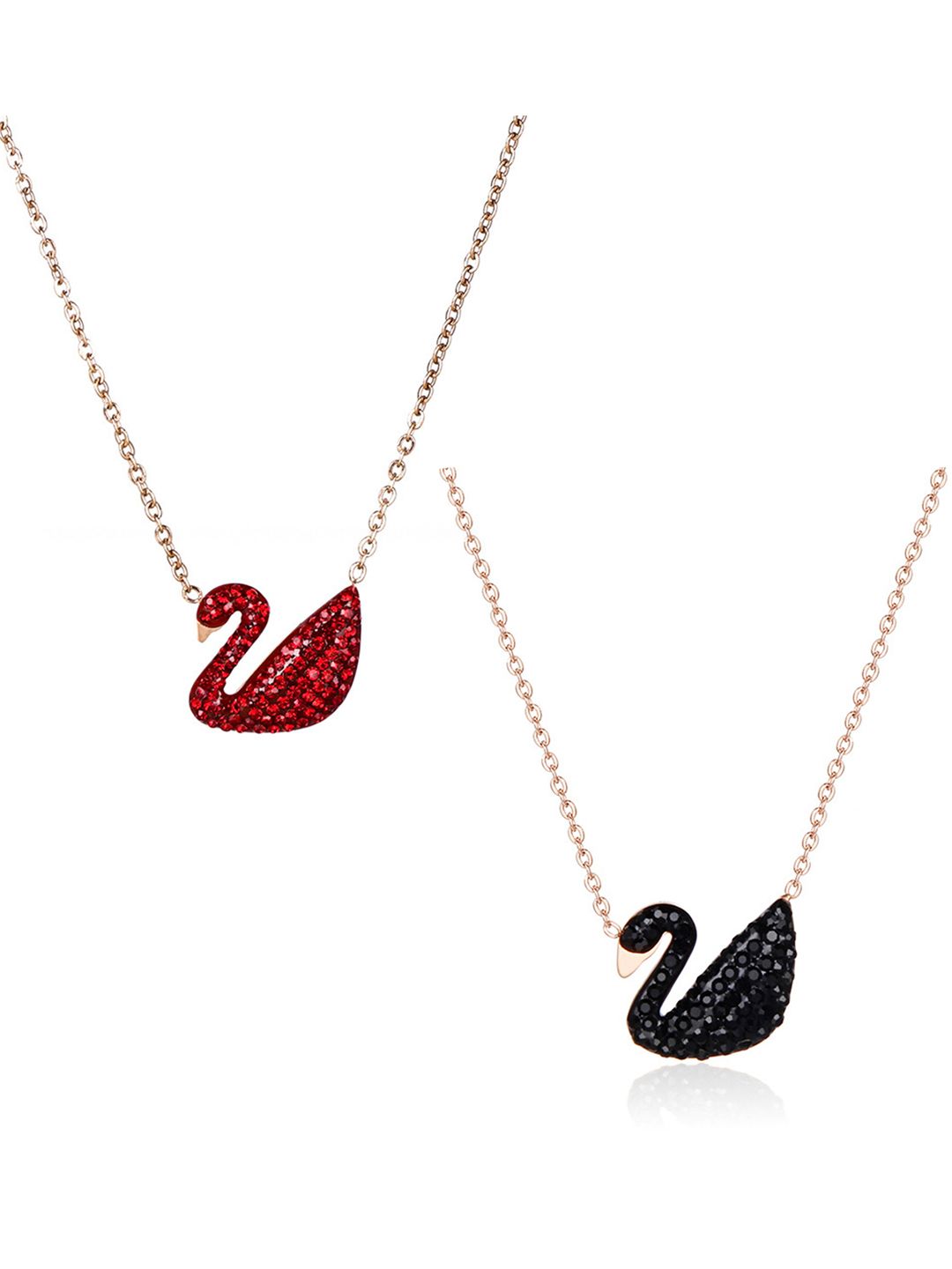Vembley Set Of 2 Gold-Plated & Red Black Swan Pendant Necklace Price in India