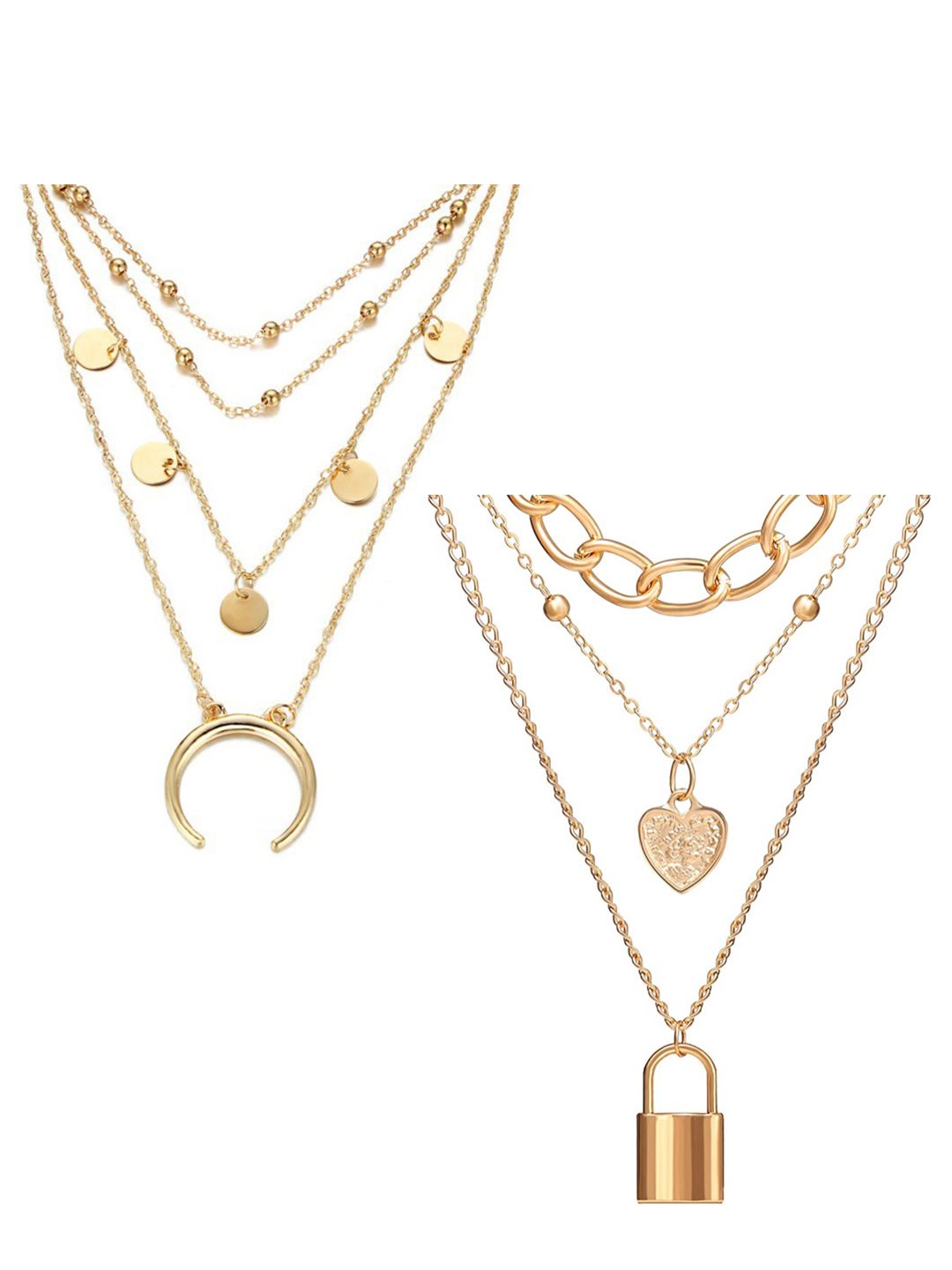 Vembley Set Of 2 Gold-Plated Triple Layered Beads Pendant Necklace Price in India