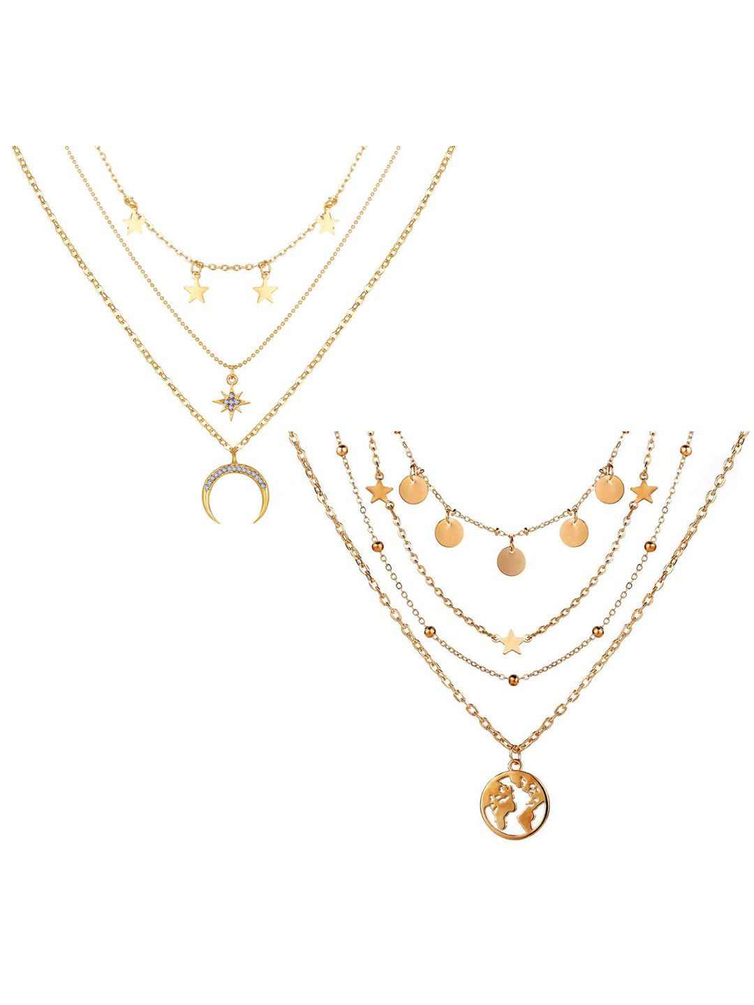 Vembley Women Set Of 2 Gold-Toned Multi Layered Necklace Price in India