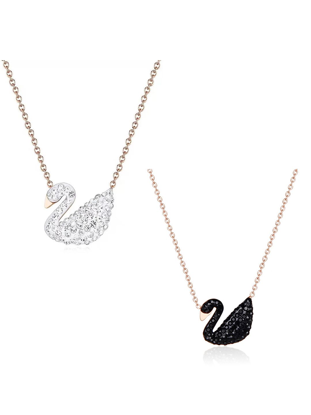 Vembley Set Of 2 Gold-Plated & White Swan Pendant Necklace Price in India