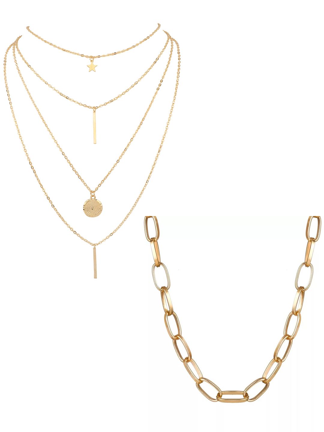 Vembley Set Of 2 Gold-Plated Star & Chunky Chain Necklace Price in India