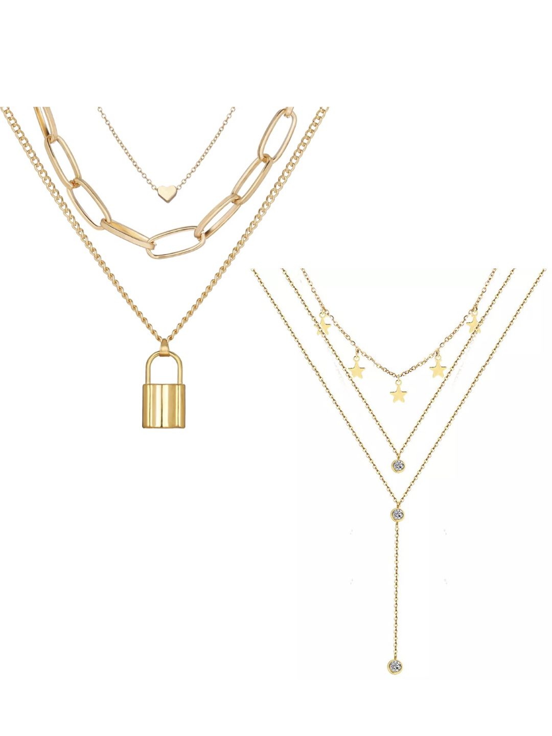Vembley Set Of 2 Gold-Plated Layered Necklace Price in India