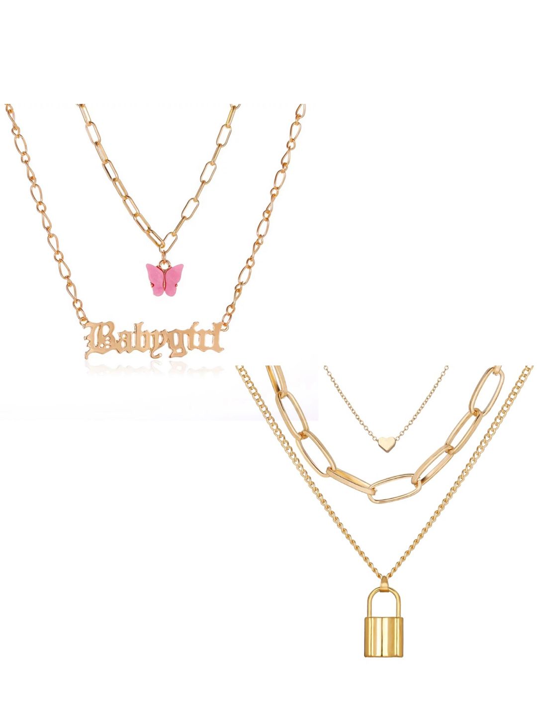 Vembley Set of 2 Gold-Plated & Pink Layered Necklace Price in India