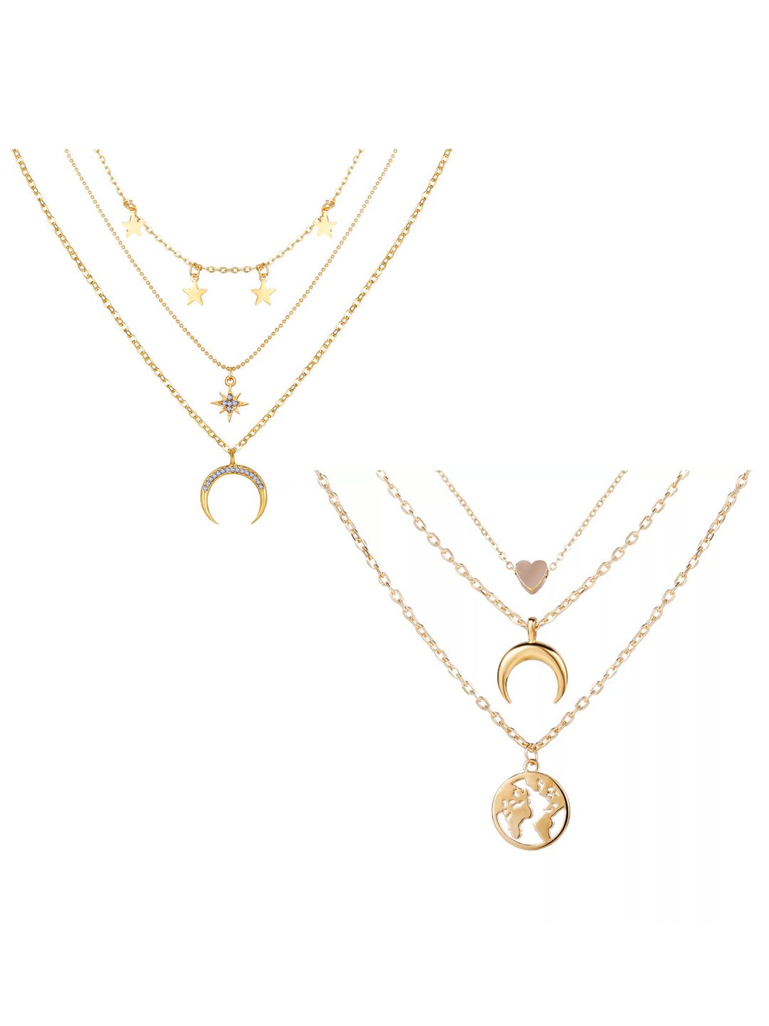 Vembley Set Of 2 Gold-Plated Triple Layered Moon & Earth Pendant Necklace Price in India