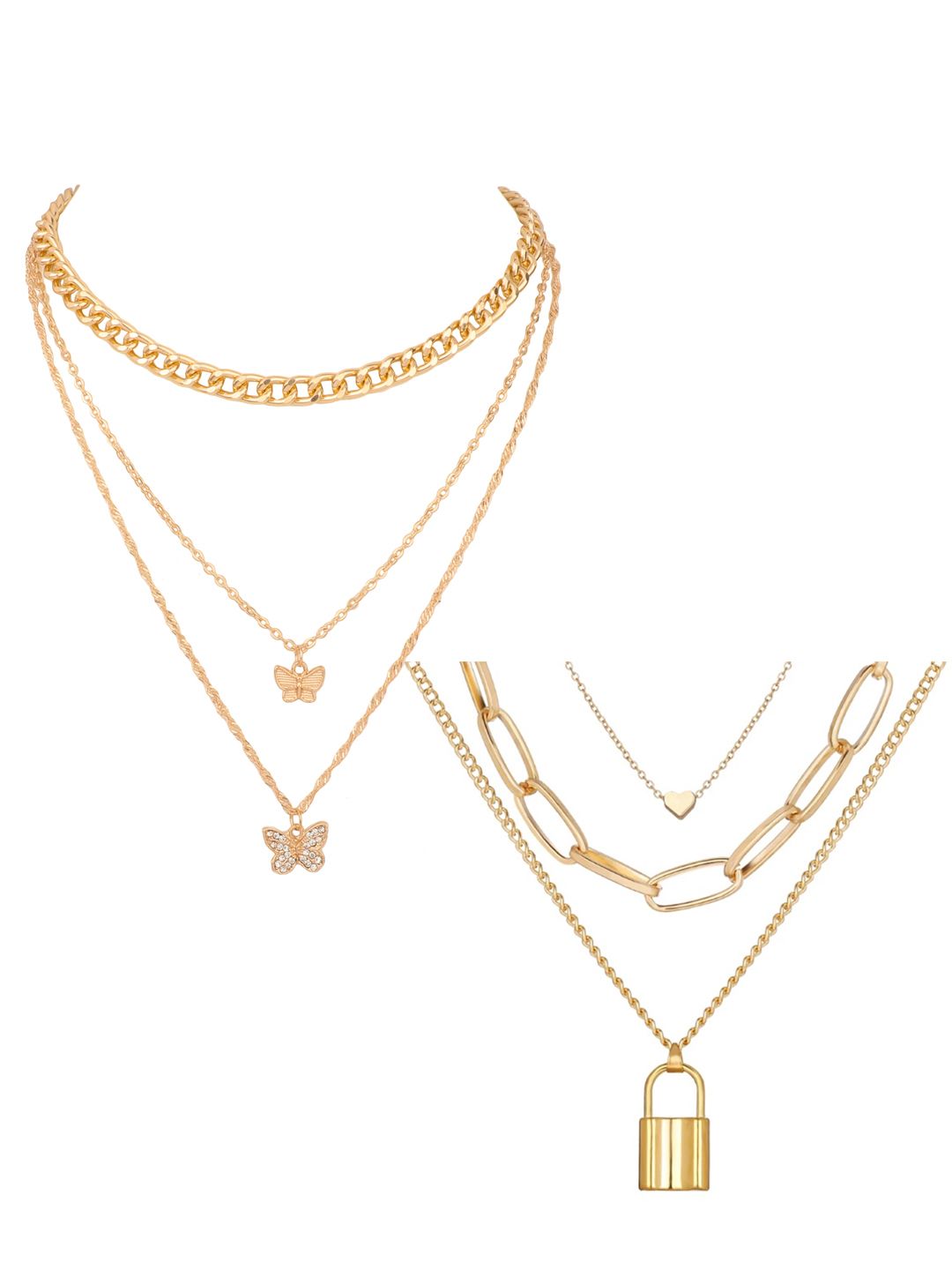 Vembley Set  Of 2 Gold-Plated Layered Necklace Price in India