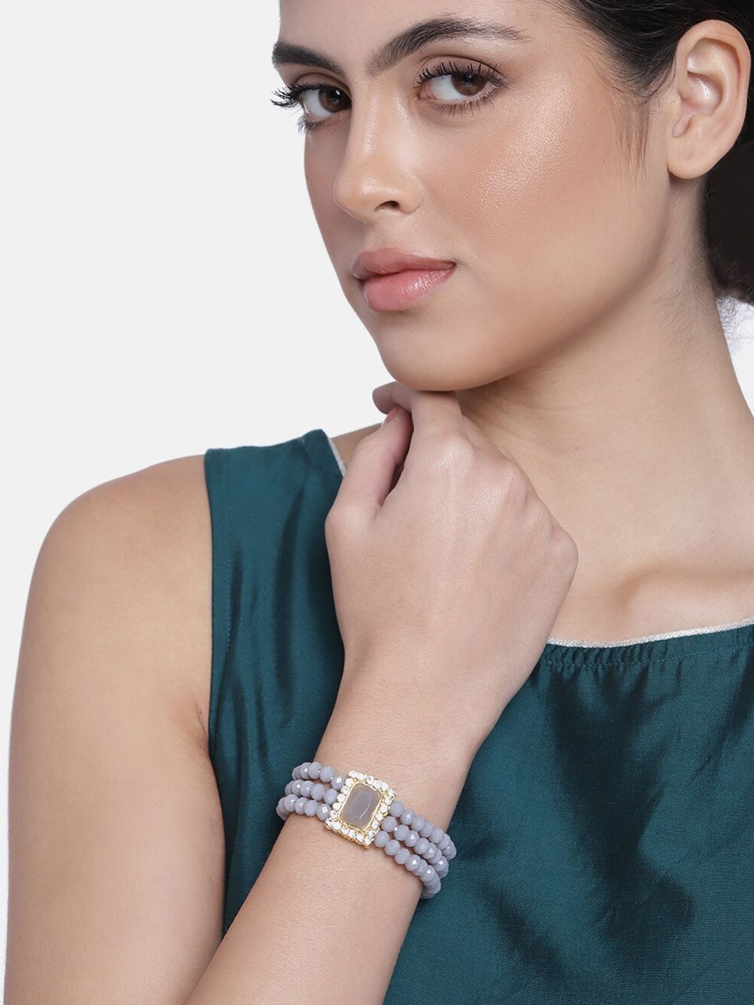 I Jewels Women Grey & Gold-Toned Pearls Gold-Plated Wraparound Bracelet Price in India