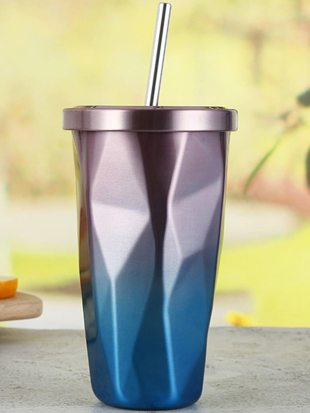 BonZeaL Purple & Blue Solid Stainless Steel Insulated Leakproof Glossy Tumbler Price in India