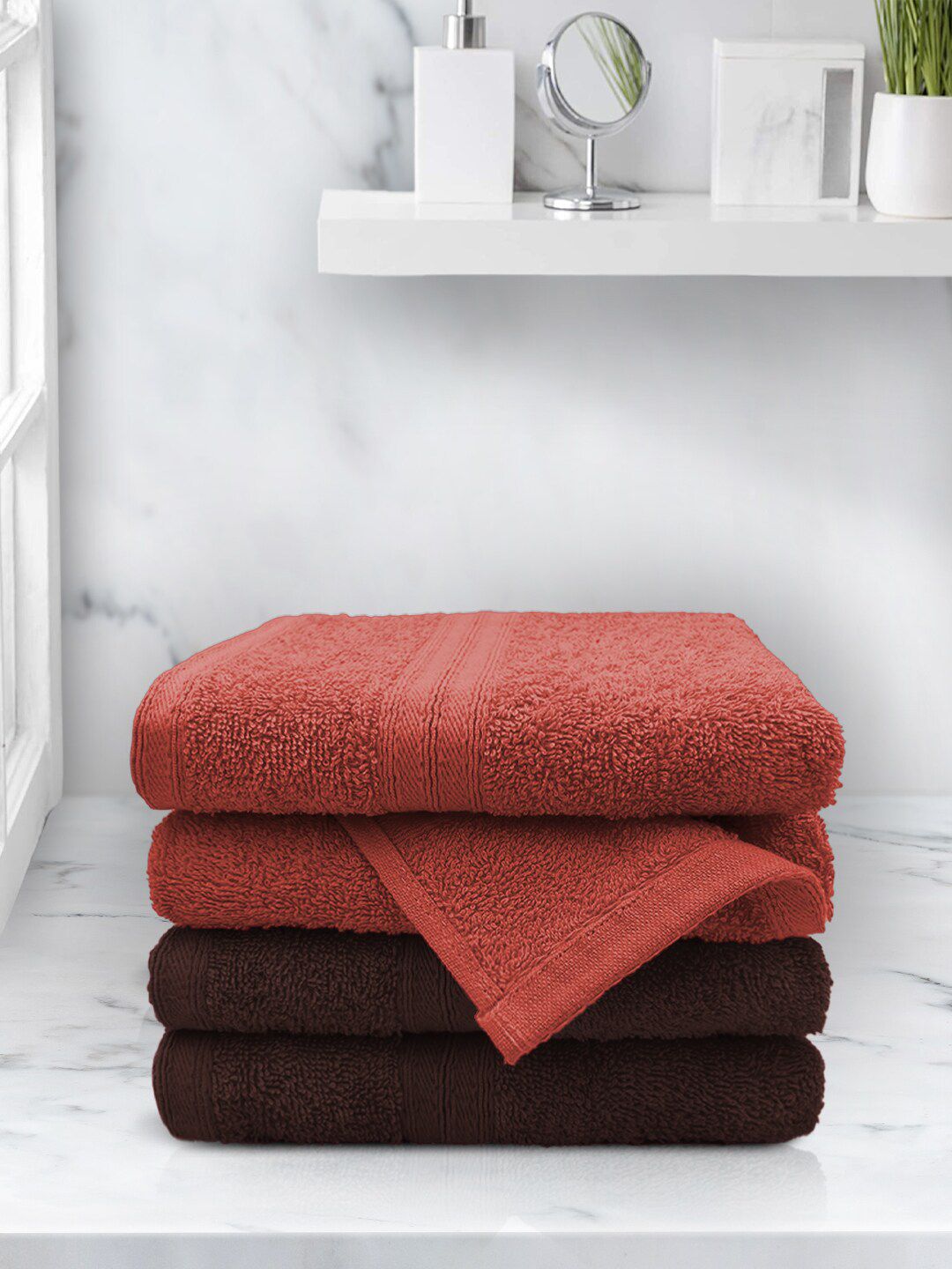 Aura Set Of 4 Solid 500 GSM Cotton Hand Towels Price in India