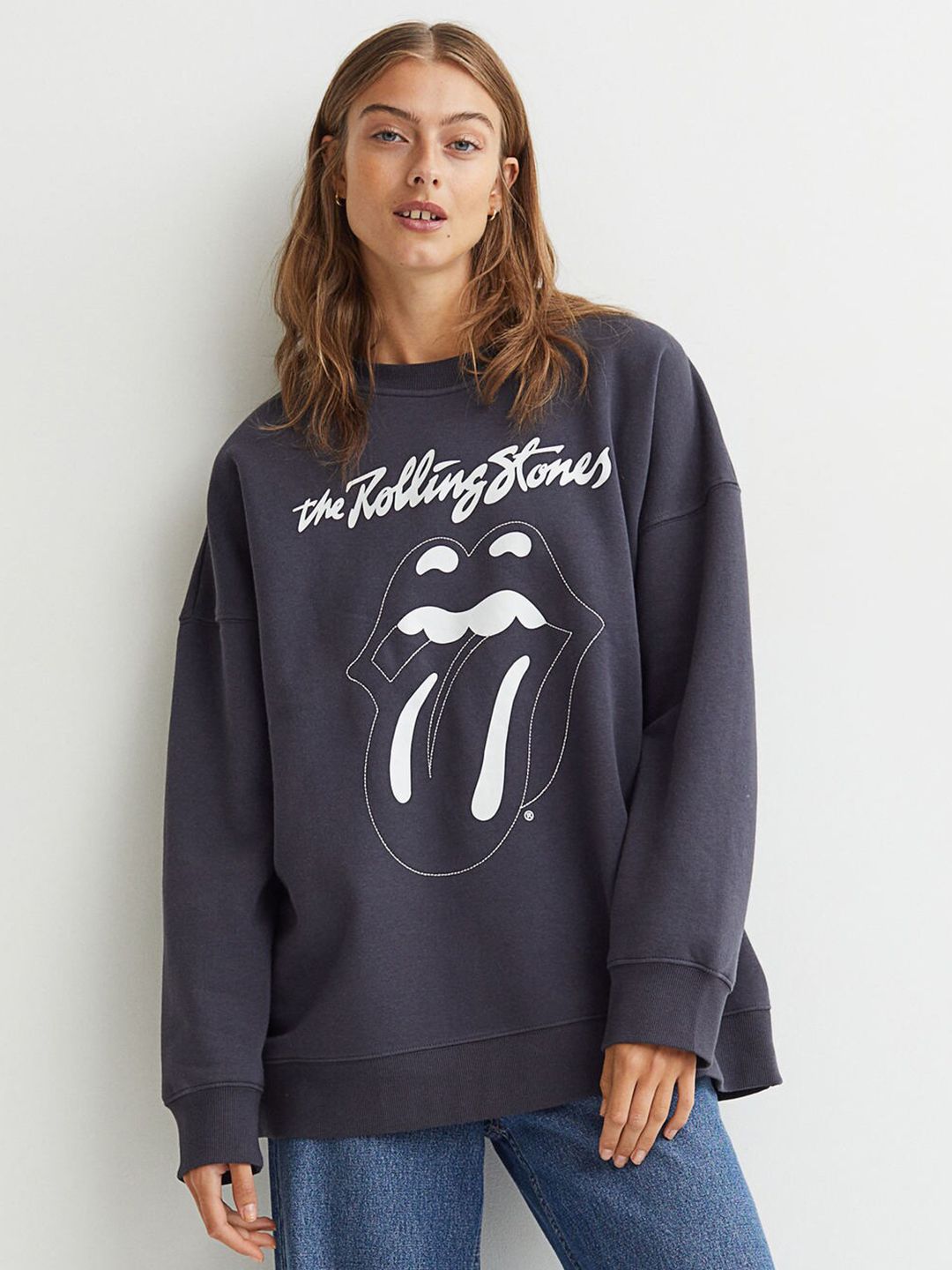 H&M Women Grey Printed sweatshirt Price in India