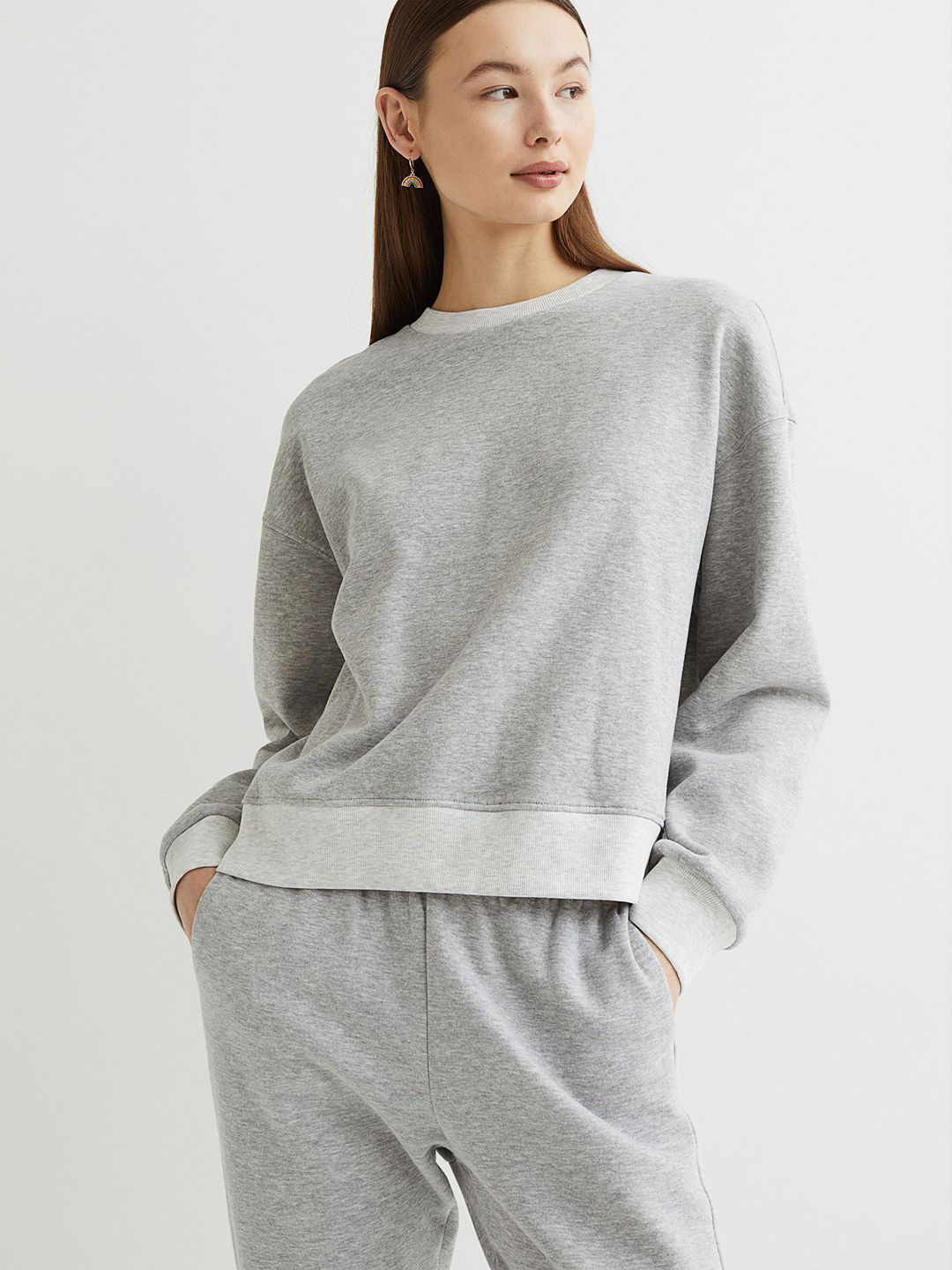 H&M Women Grey Solid Sweatshirt Price in India