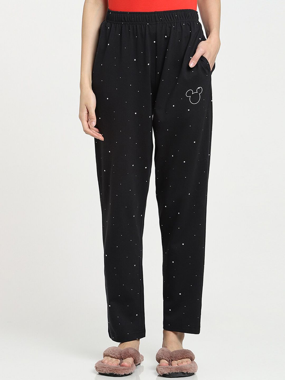 Bewakoof Women Black Printed Cotton Lounge Pants Price in India