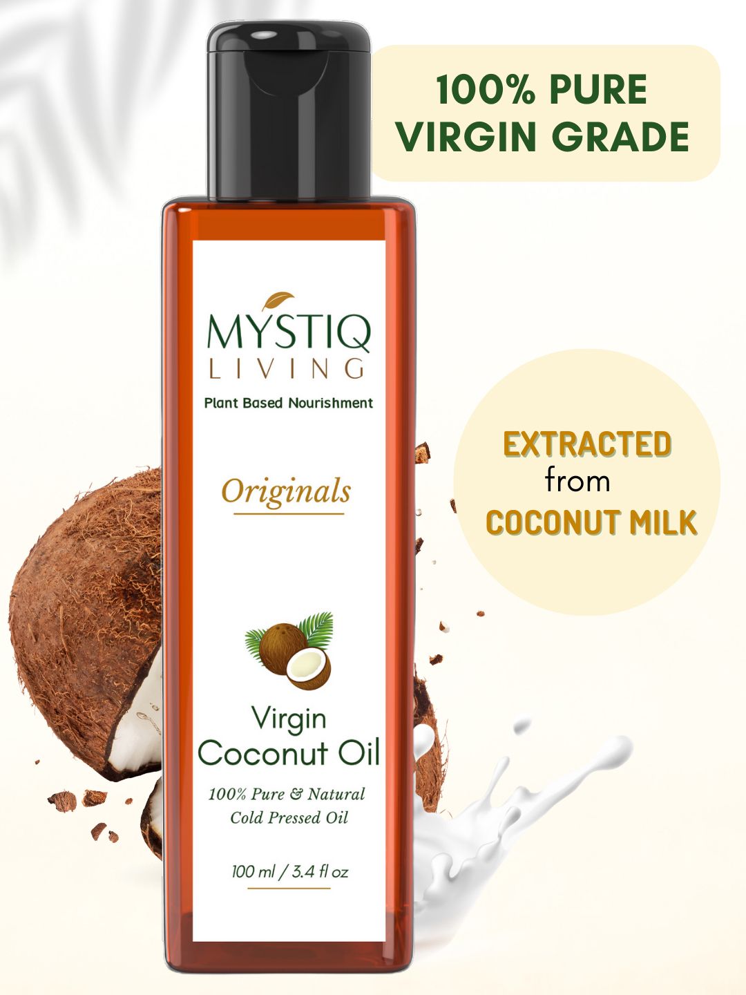MYSTIQ LIVING Coconut Oil for Hair & Skin 100% Pure & Natural Virgin Cold Pressed - 100ml