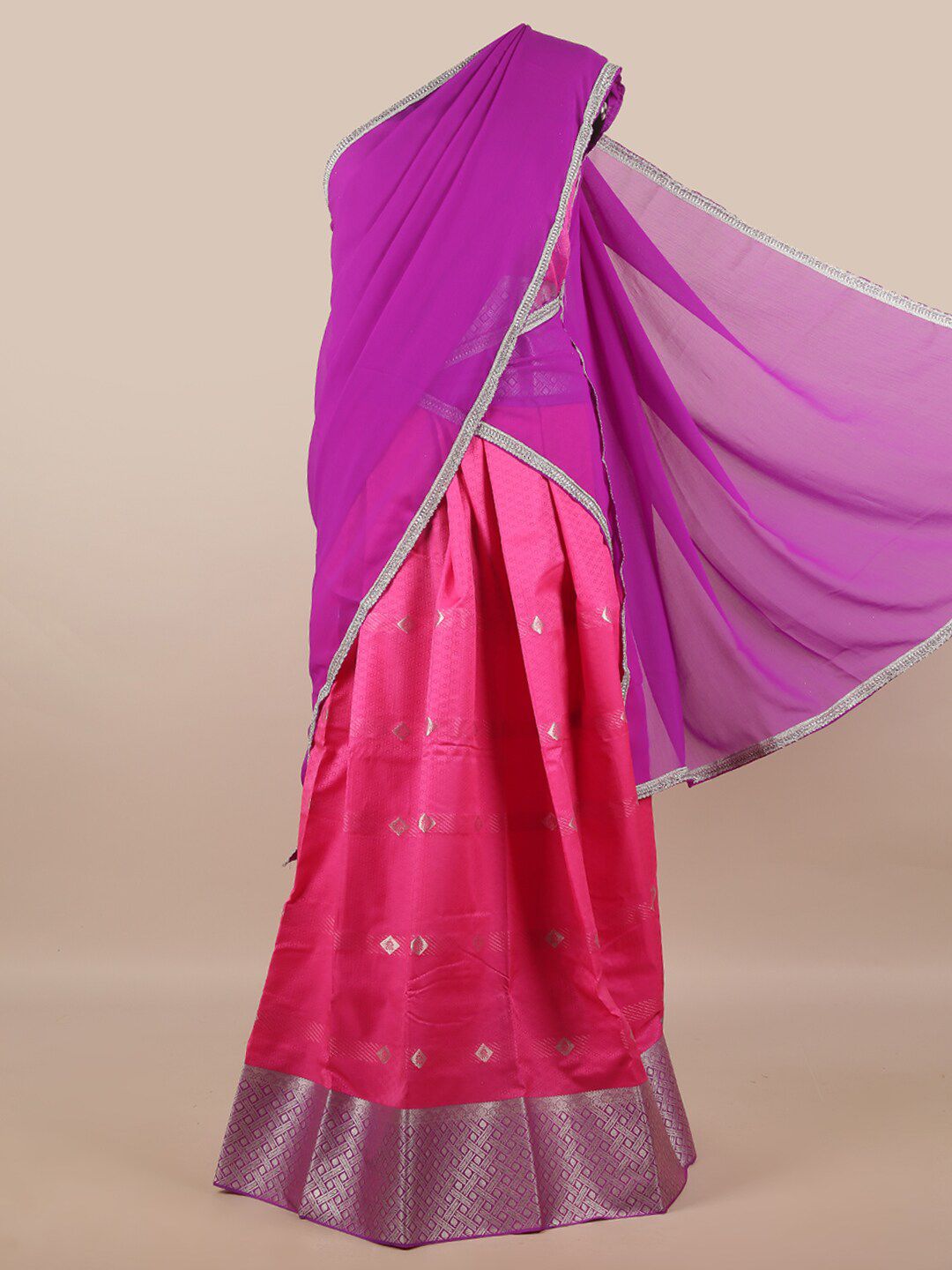 Pothys Purple & Pink Unstitched Lehenga & Blouse With Dupatta Price in India