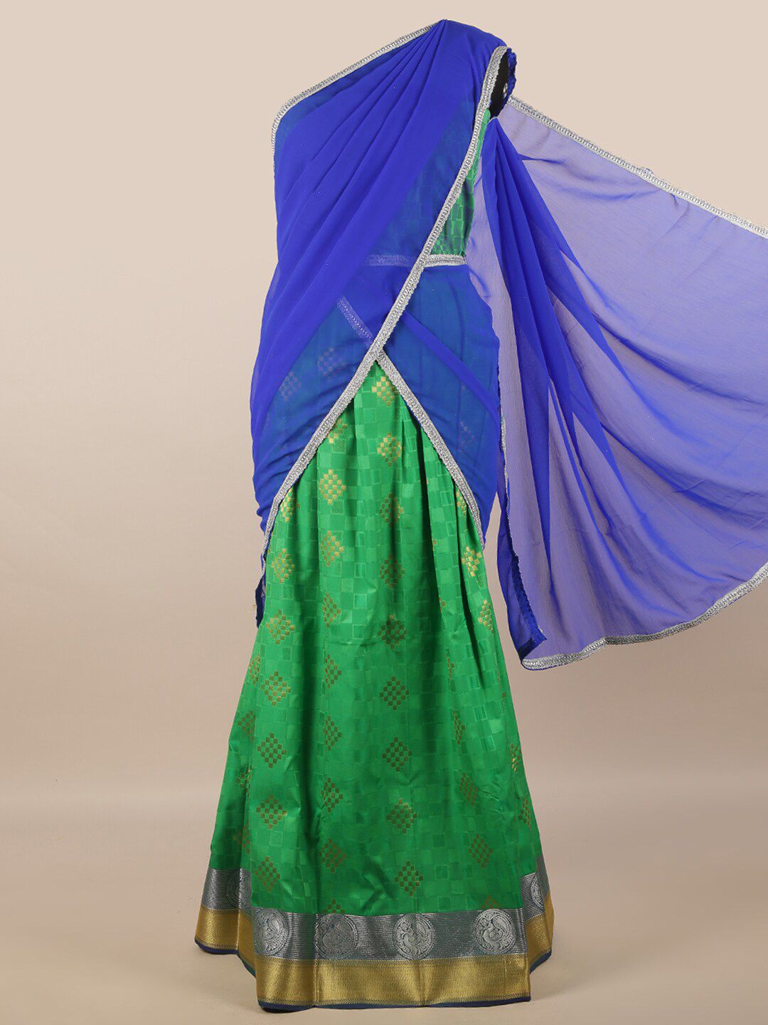 Pothys Blue & Green Unstitched Half Saree Price in India