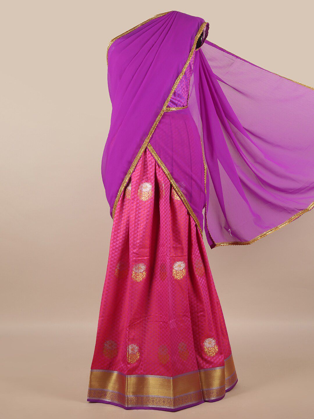 Pothys Lavender & Pink Unstitched Lehenga & Blouse With Dupatta Price in India