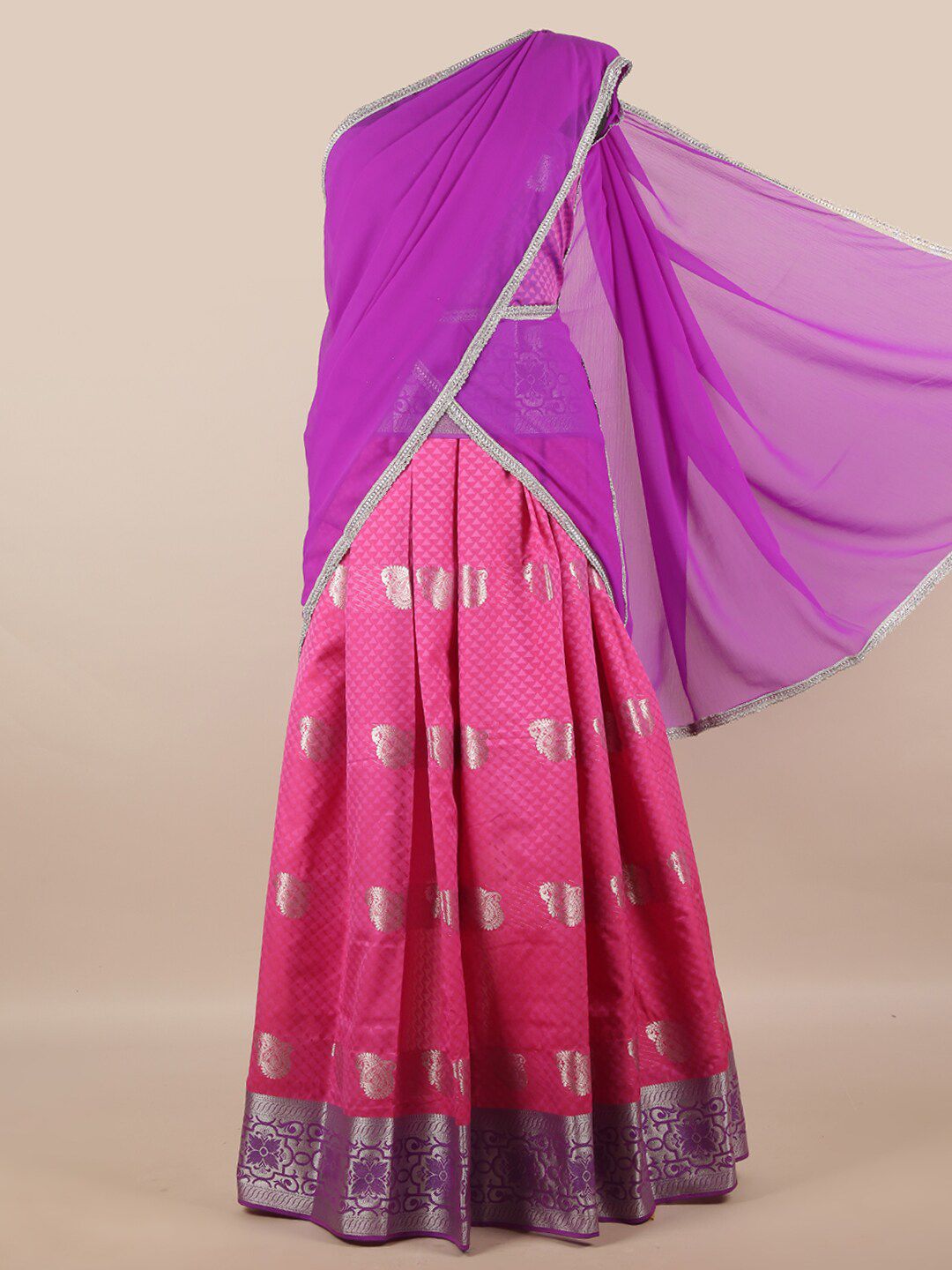 Pothys Purple & Pink Unstitched Lehenga & Blouse With Dupatta Price in India