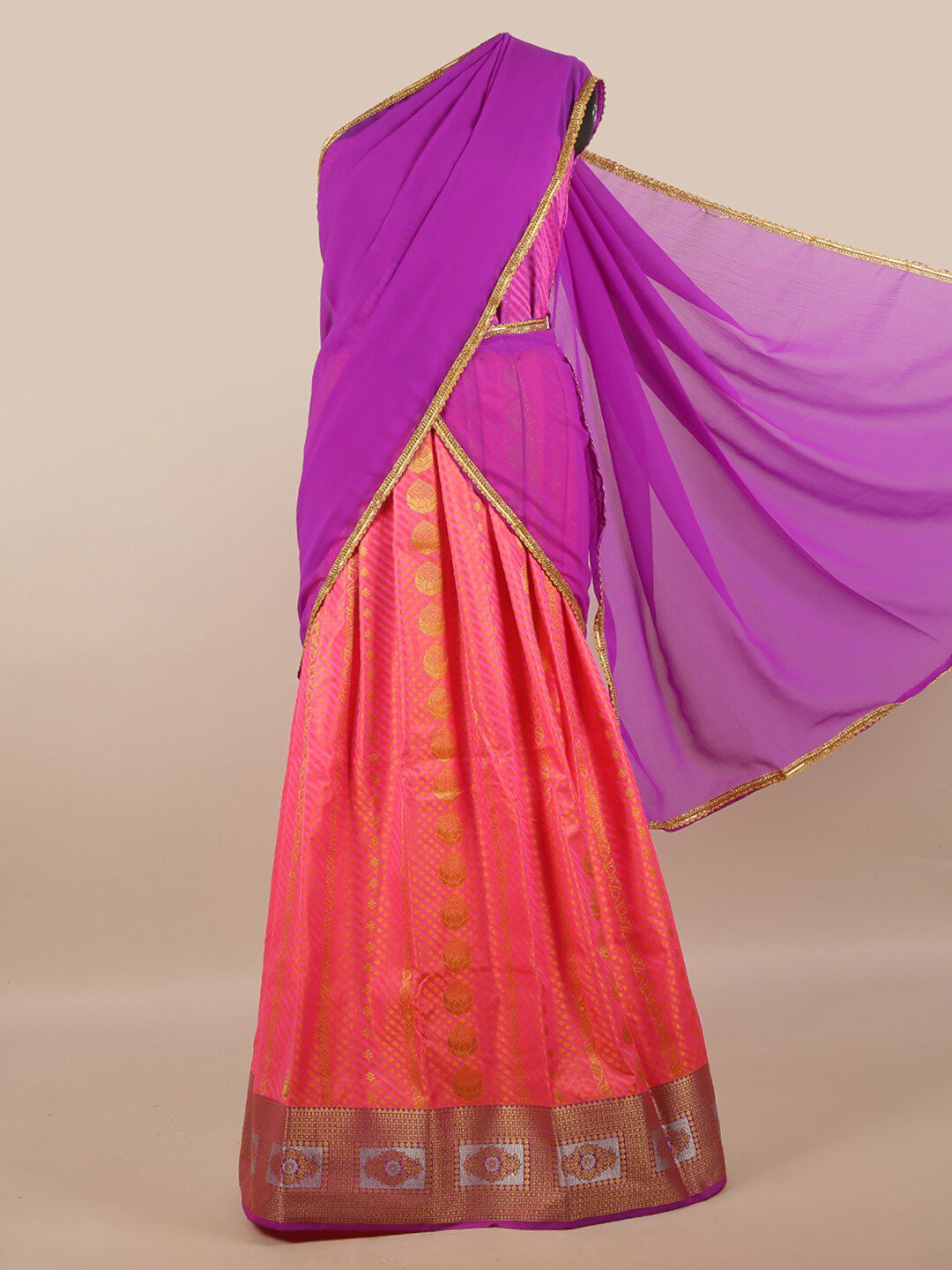 Pothys Lavender & Pink Blue Unstitched Lehenga & Blouse With Dupatta Price in India