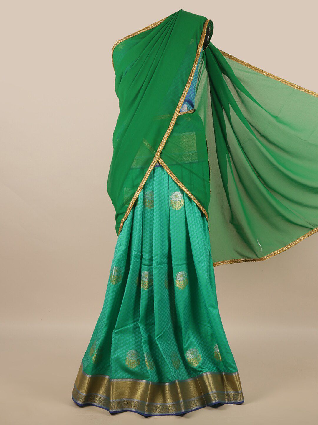 Pothys Green & Blue Unstitched Woven Design Half Saree Price in India