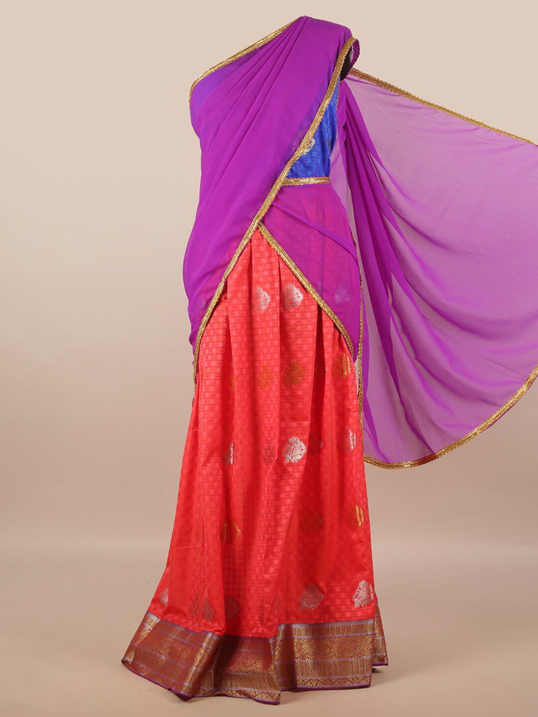 Pothys Lavender & Peach-Colured Blue Unstitched Lehenga & Blouse With Dupatta Price in India