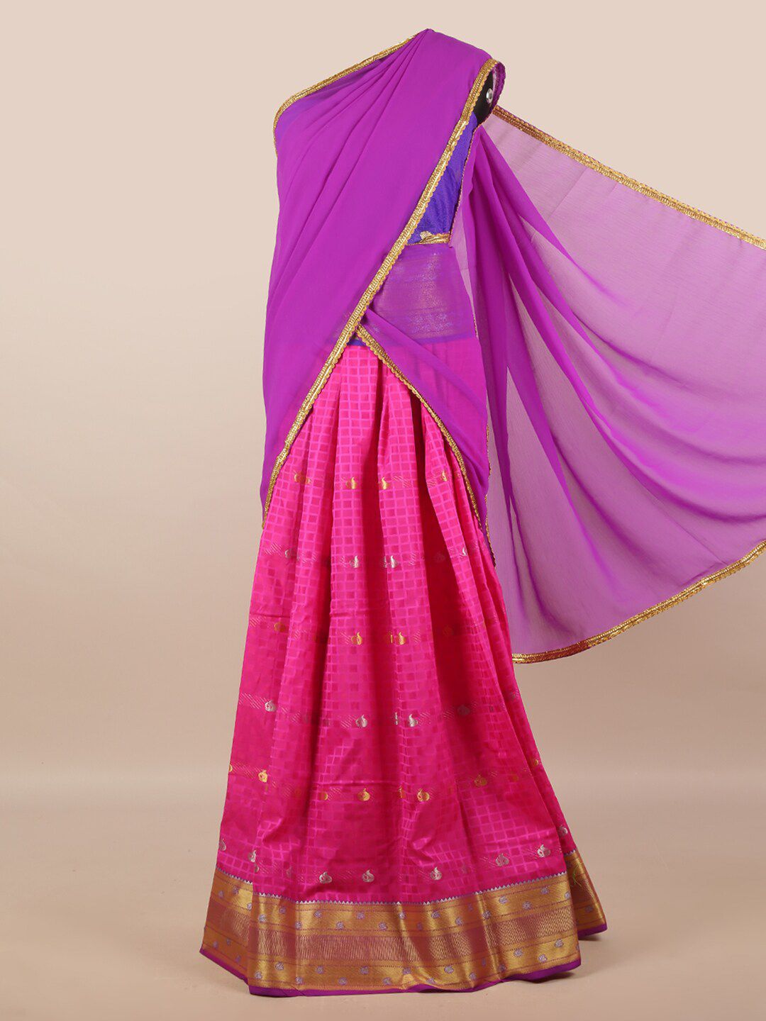 Pothys Purple & Magenta Unstitched Lehenga & Blouse With Dupatta Price in India