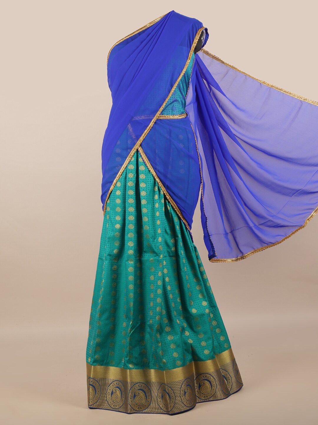 Pothys Blue & Teal Unstitched Lehenga & Blouse With Dupatta Price in India