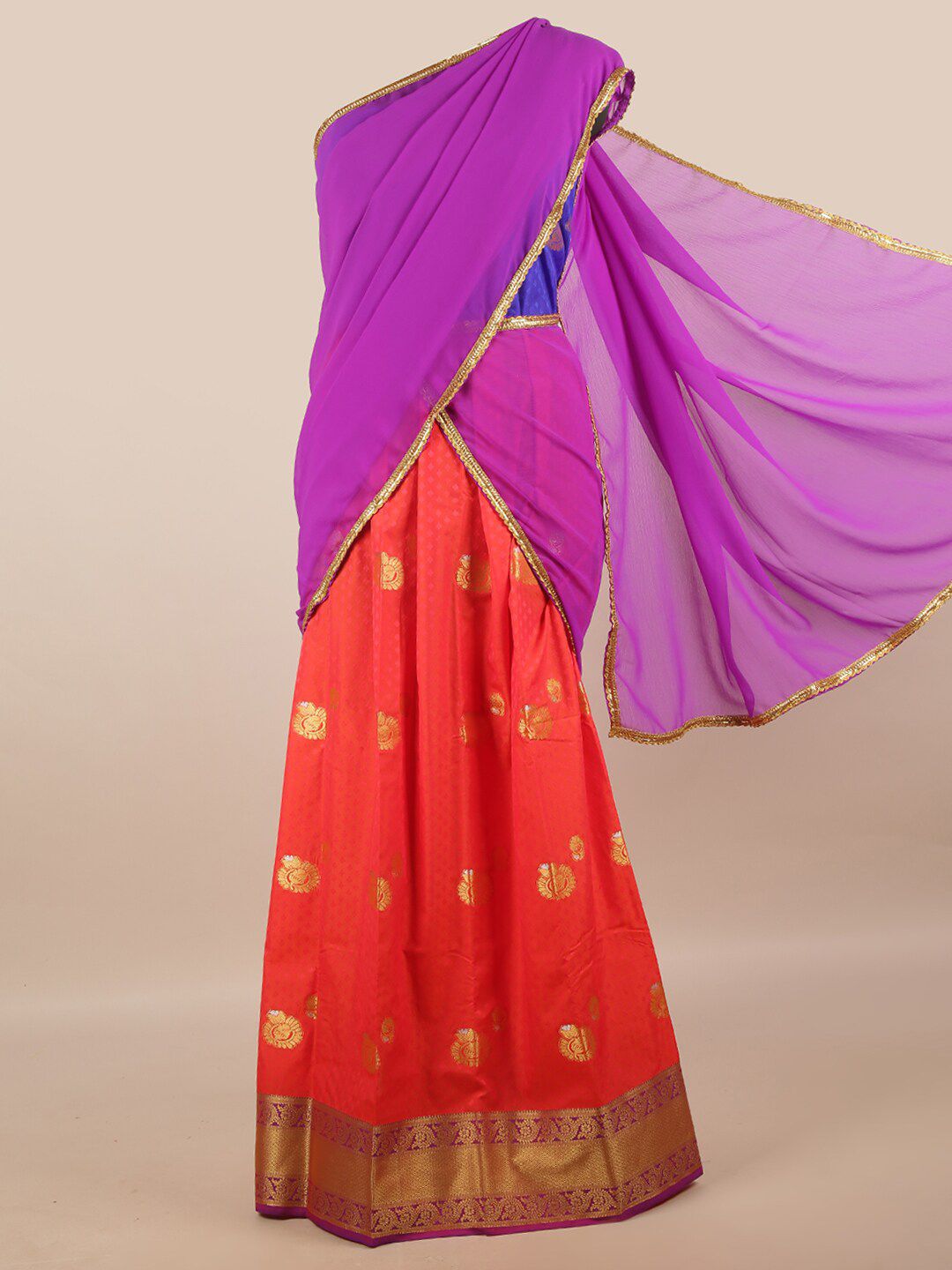 Pothys Lavender & Orange Unstitched Half Saree Price in India