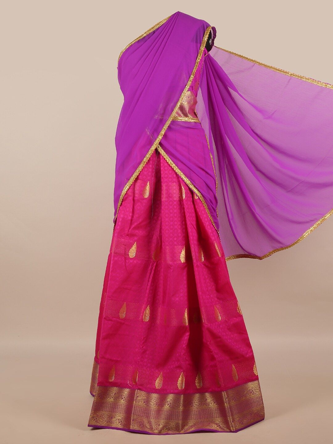 Pothys Purple & Fuchsia Unstitched Lehenga & Blouse With Dupatta Price in India