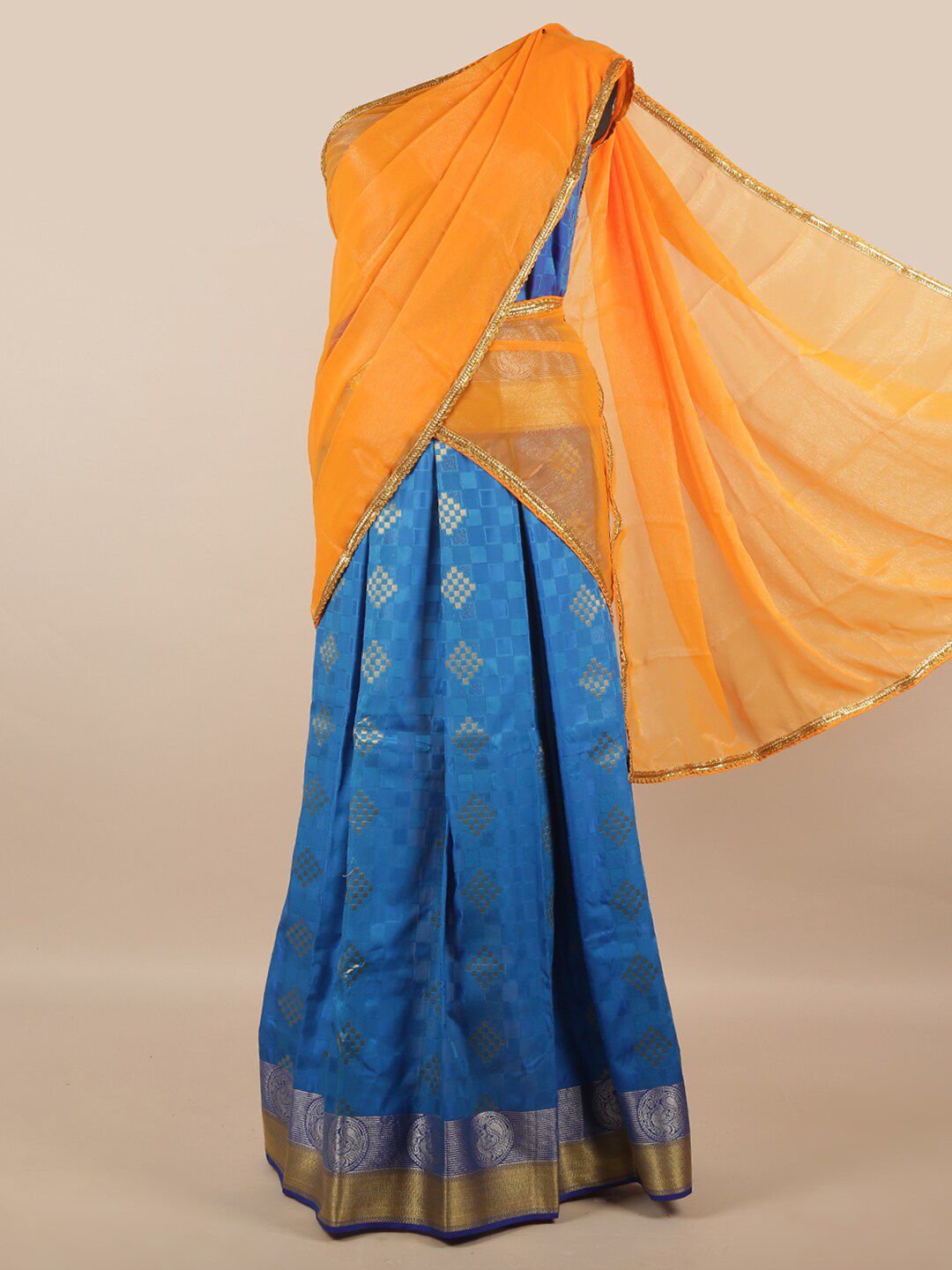 Pothys Orange & Blue Unstitched Half Saree Price in India