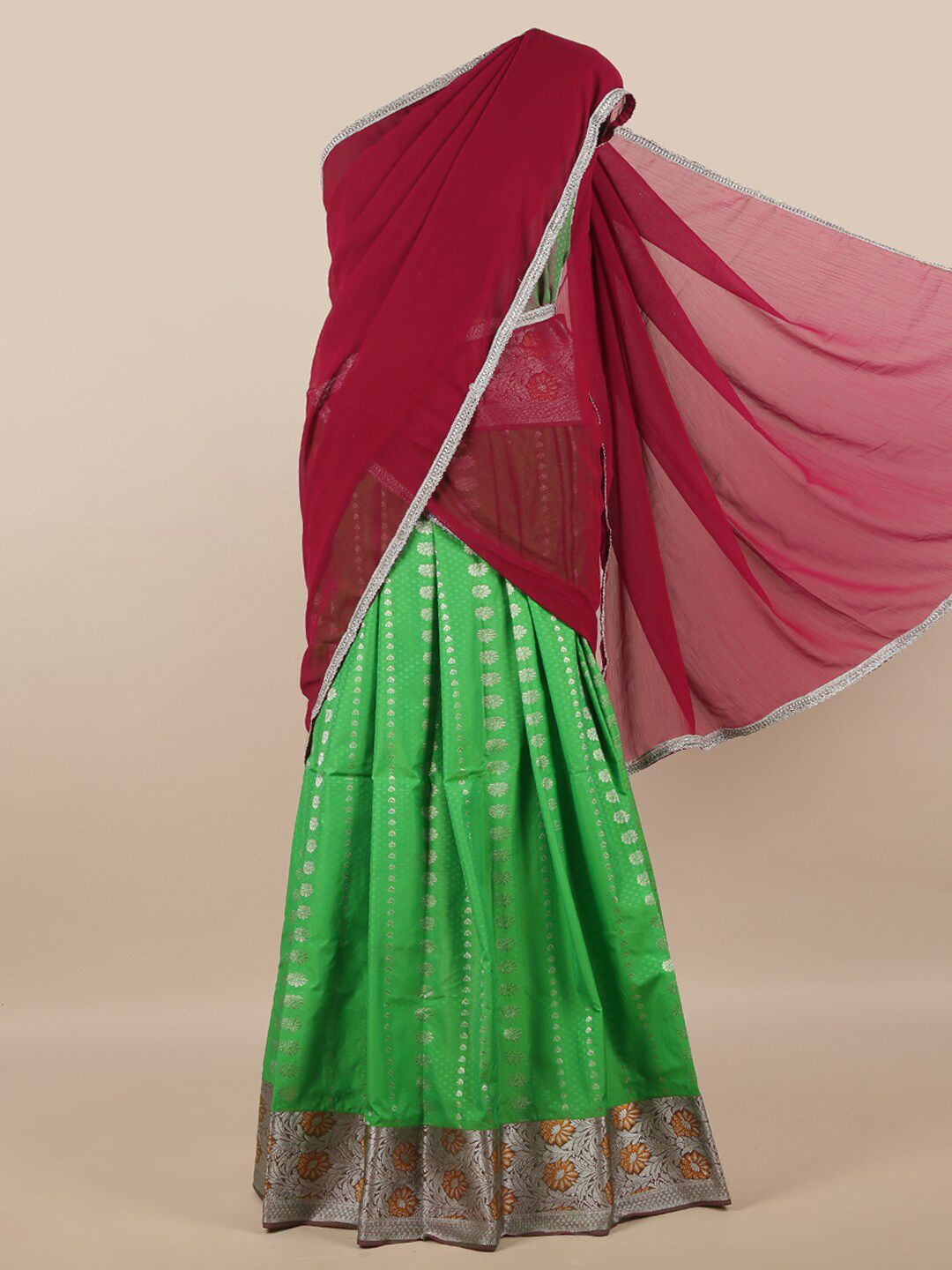 Pothys Magenta & Green Unstitched Half Saree Price in India