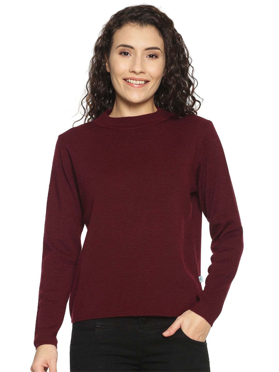 BEVERLY BLUES Women Maroon Solid Round Neck Pullover Sweater Price in India